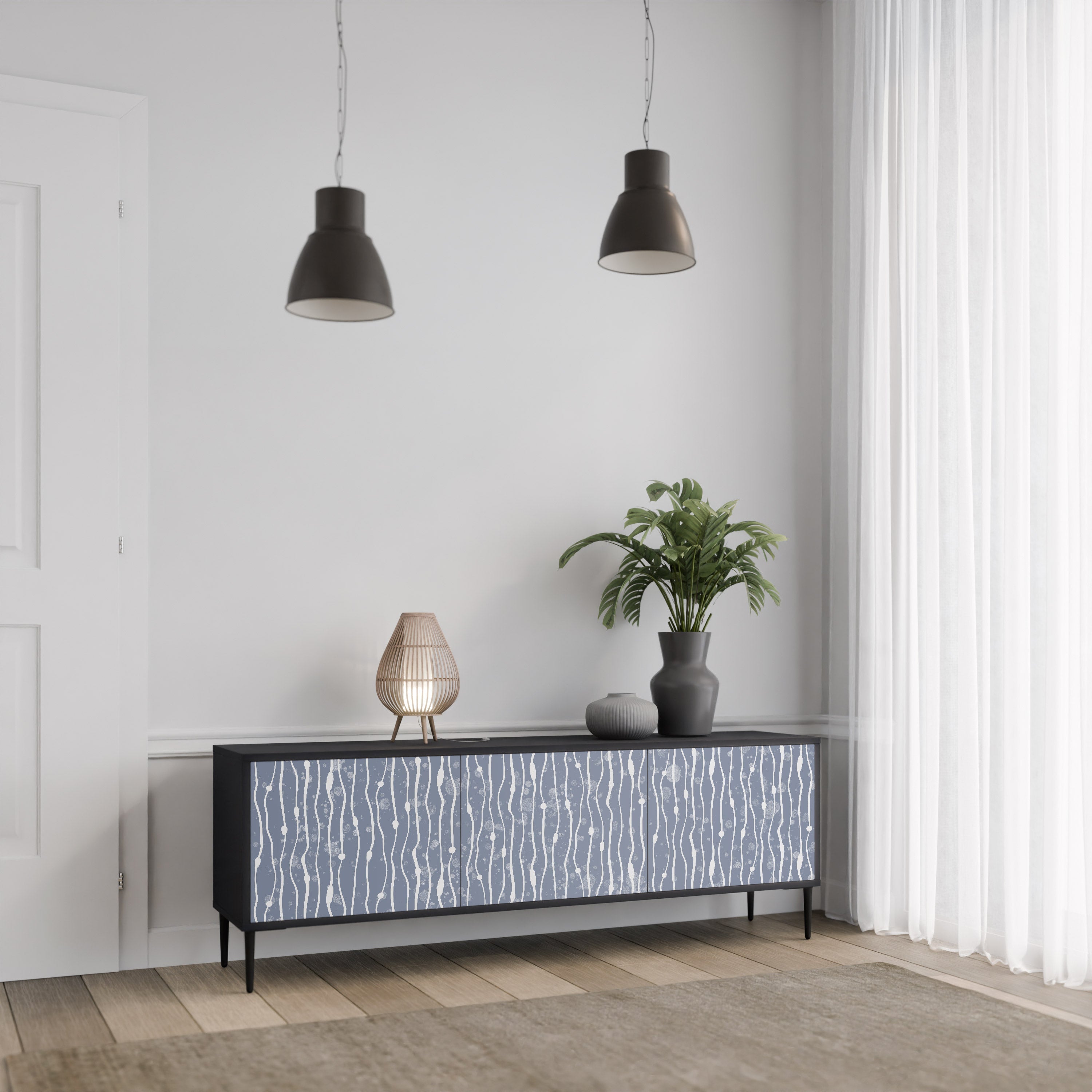 Βάση τηλεόρασης GRAPHITE RAIN με 3 πόρτες σε μαύρο φινίρισμα