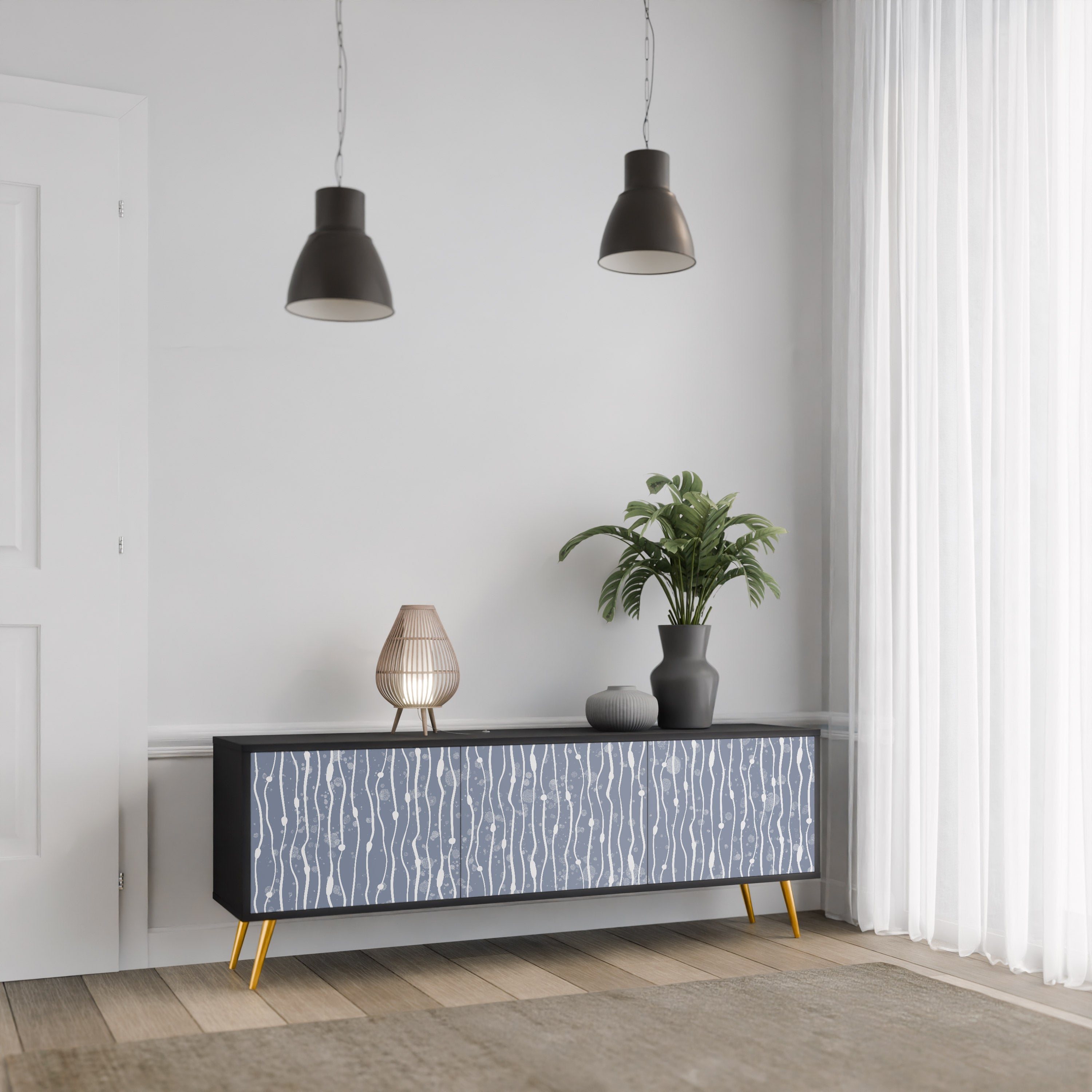 Βάση τηλεόρασης GRAPHITE RAIN με 3 πόρτες σε μαύρο φινίρισμα