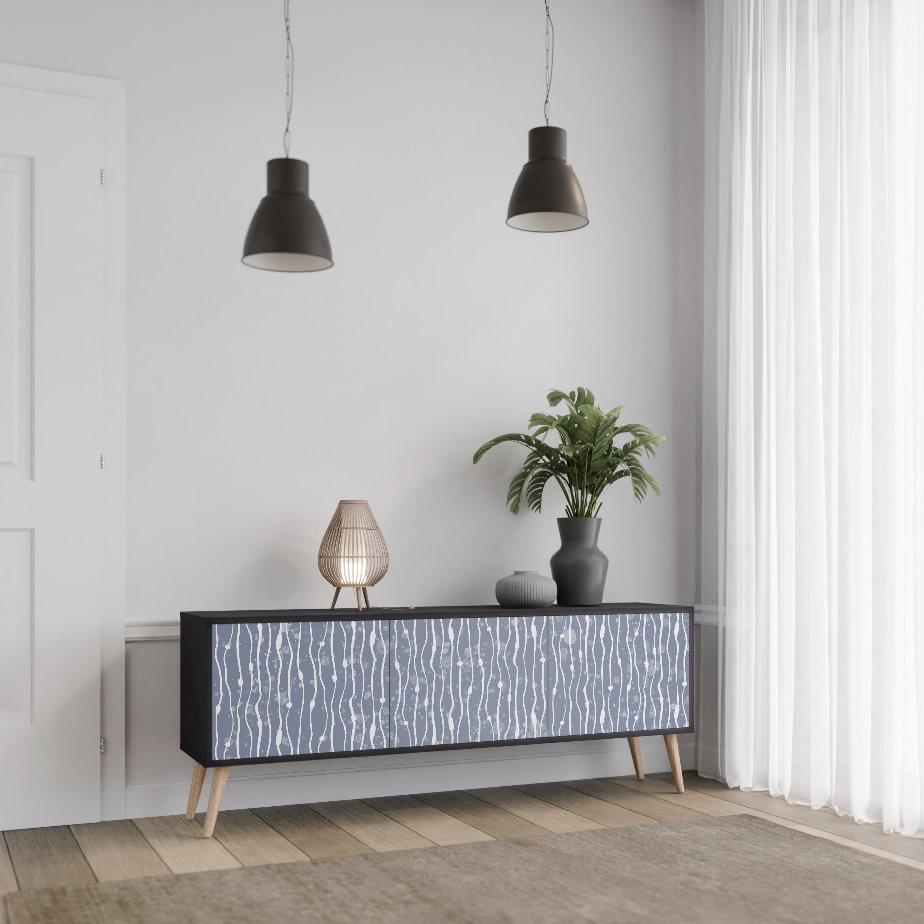 Βάση τηλεόρασης GRAPHITE RAIN με 3 πόρτες σε μαύρο φινίρισμα