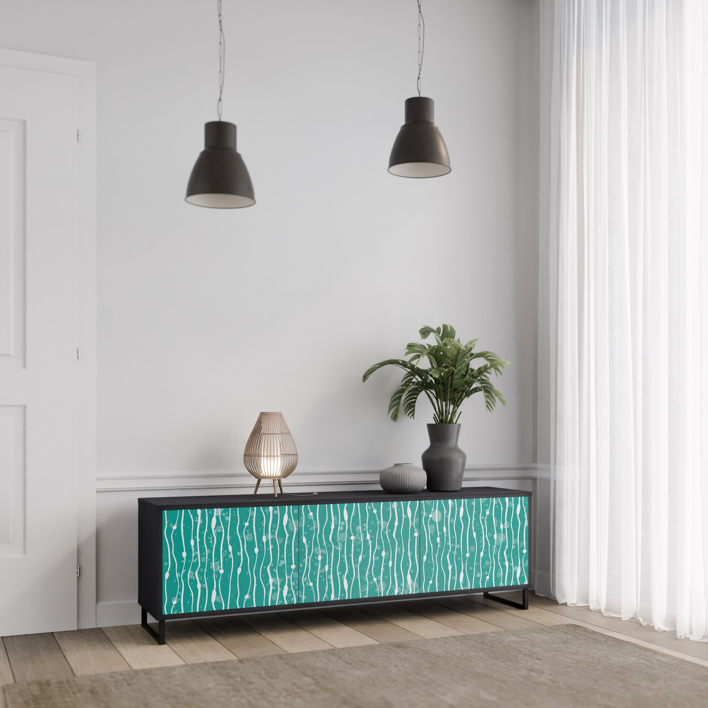 Βάση τηλεόρασης 3 θυρών TURQUOISE RAIN σε μαύρο φινίρισμα