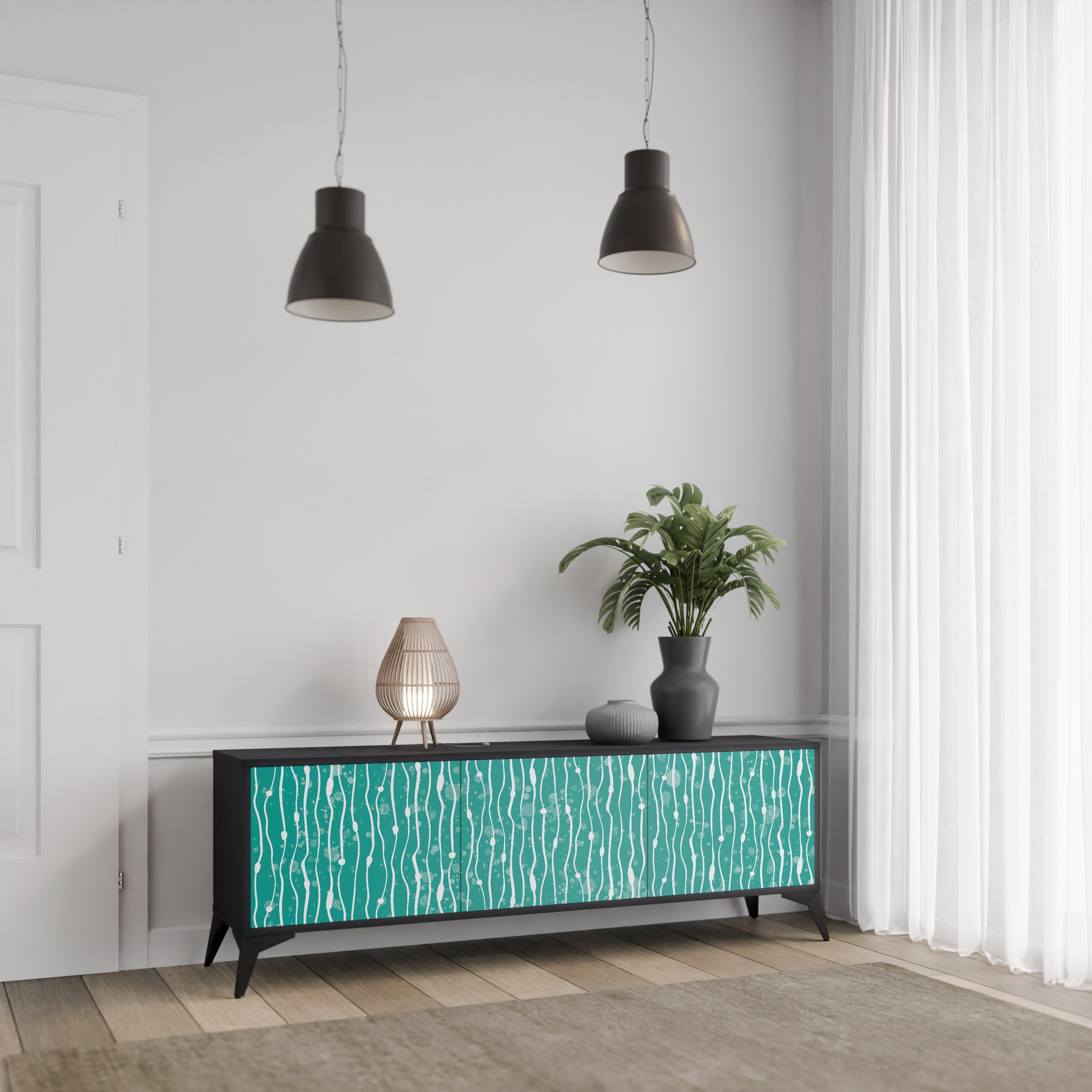 Βάση τηλεόρασης 3 θυρών TURQUOISE RAIN σε μαύρο φινίρισμα