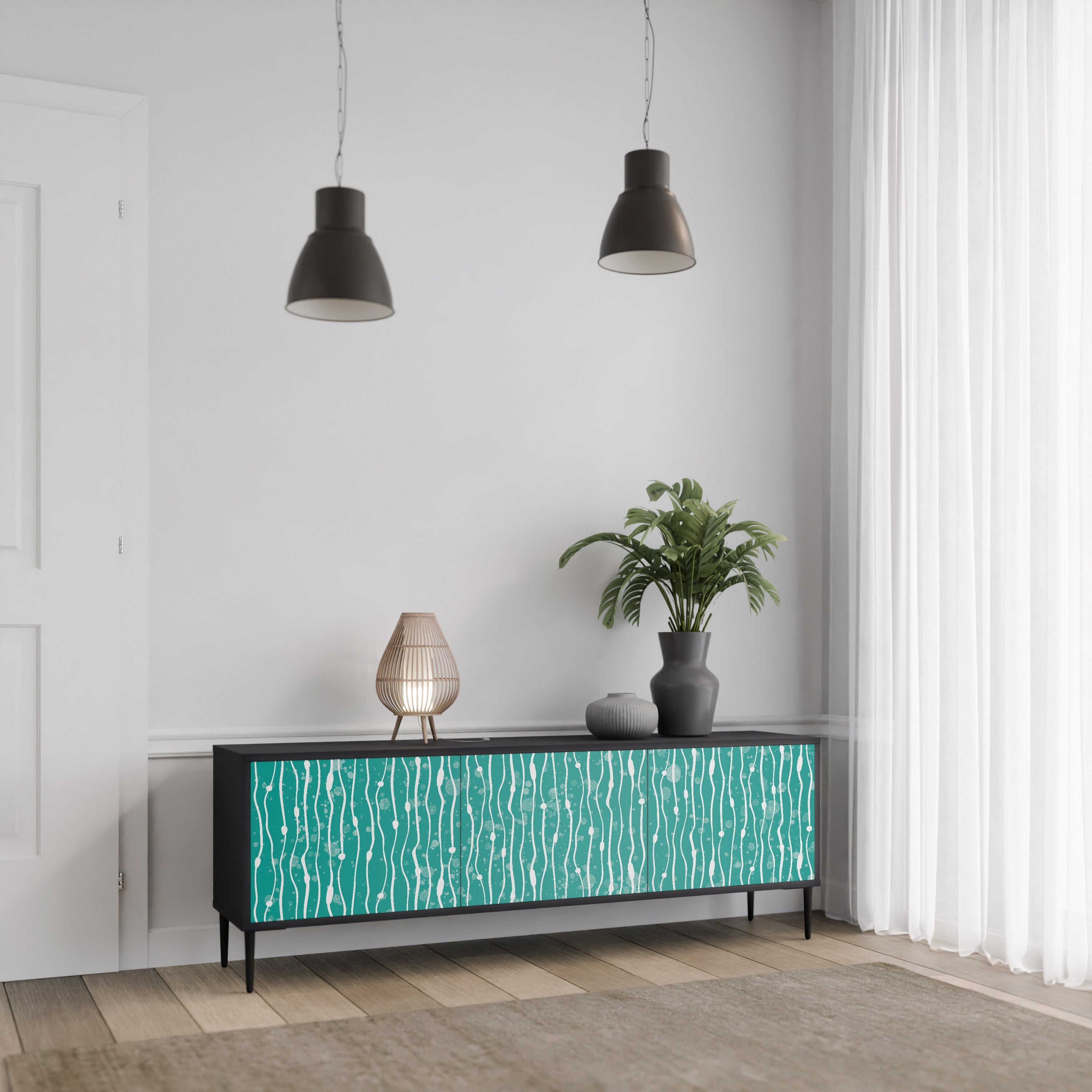 Βάση τηλεόρασης 3 θυρών TURQUOISE RAIN σε μαύρο φινίρισμα