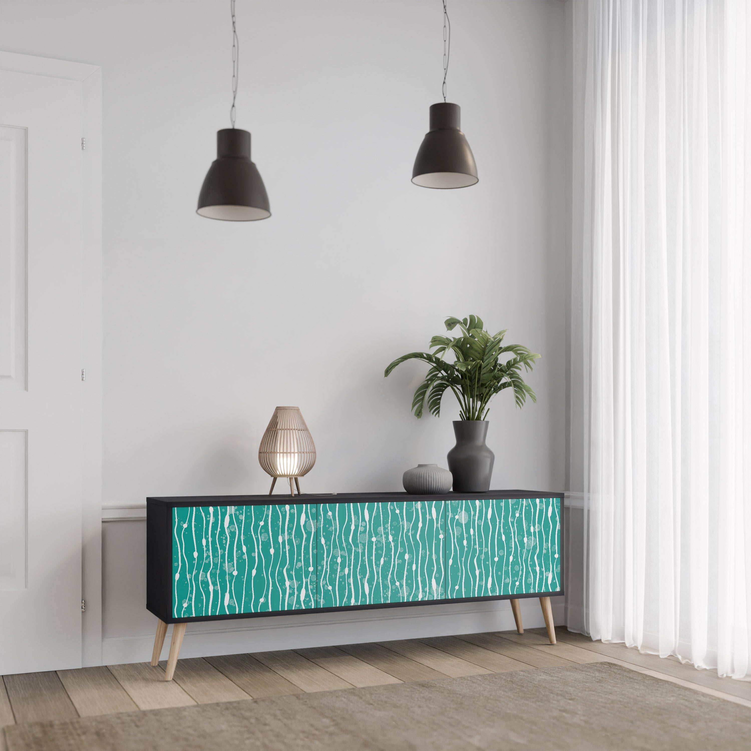 Βάση τηλεόρασης 3 θυρών TURQUOISE RAIN σε μαύρο φινίρισμα