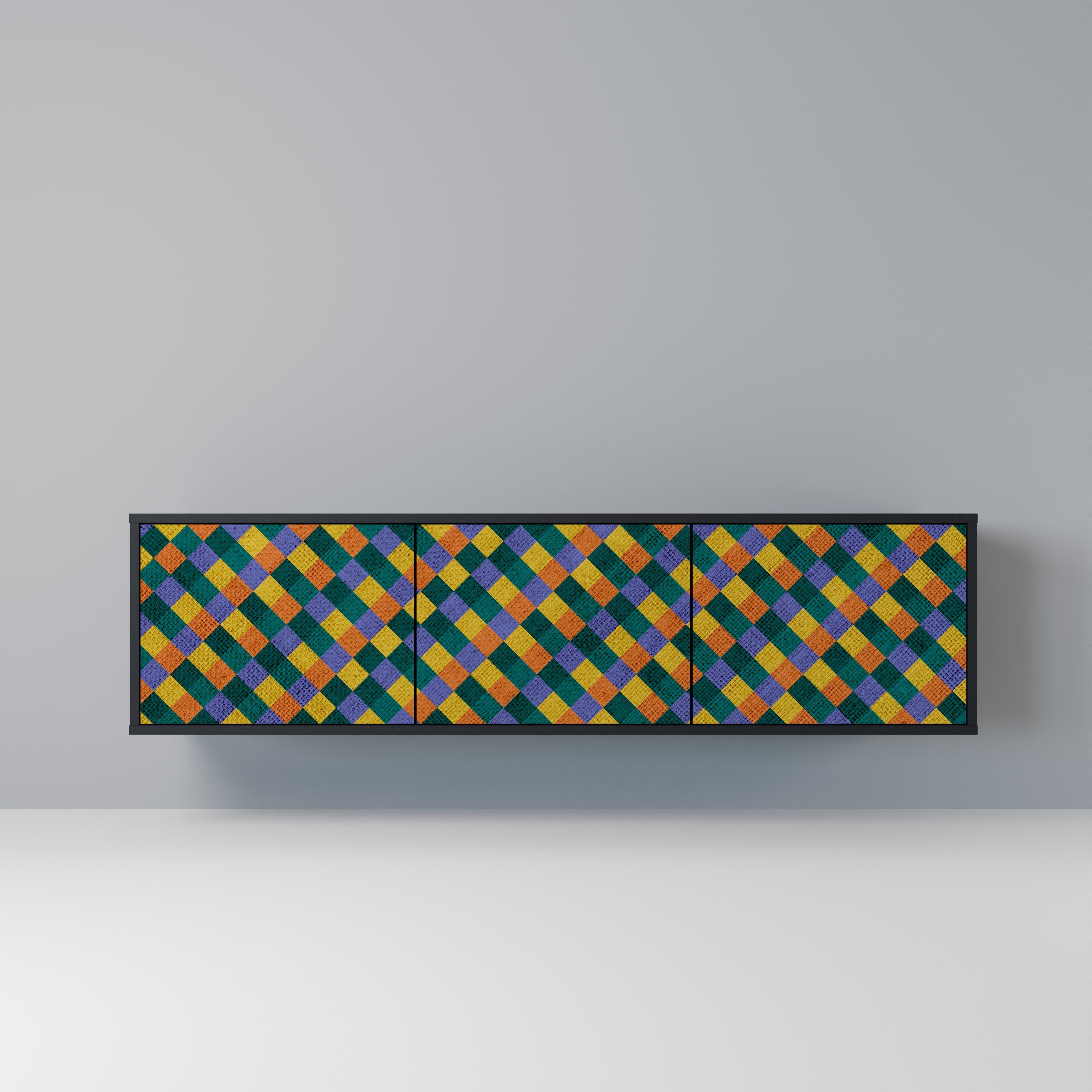 Βάση τηλεόρασης PAINTED SQUARES MIX 3 πορτών σε μαύρο φινίρισμα