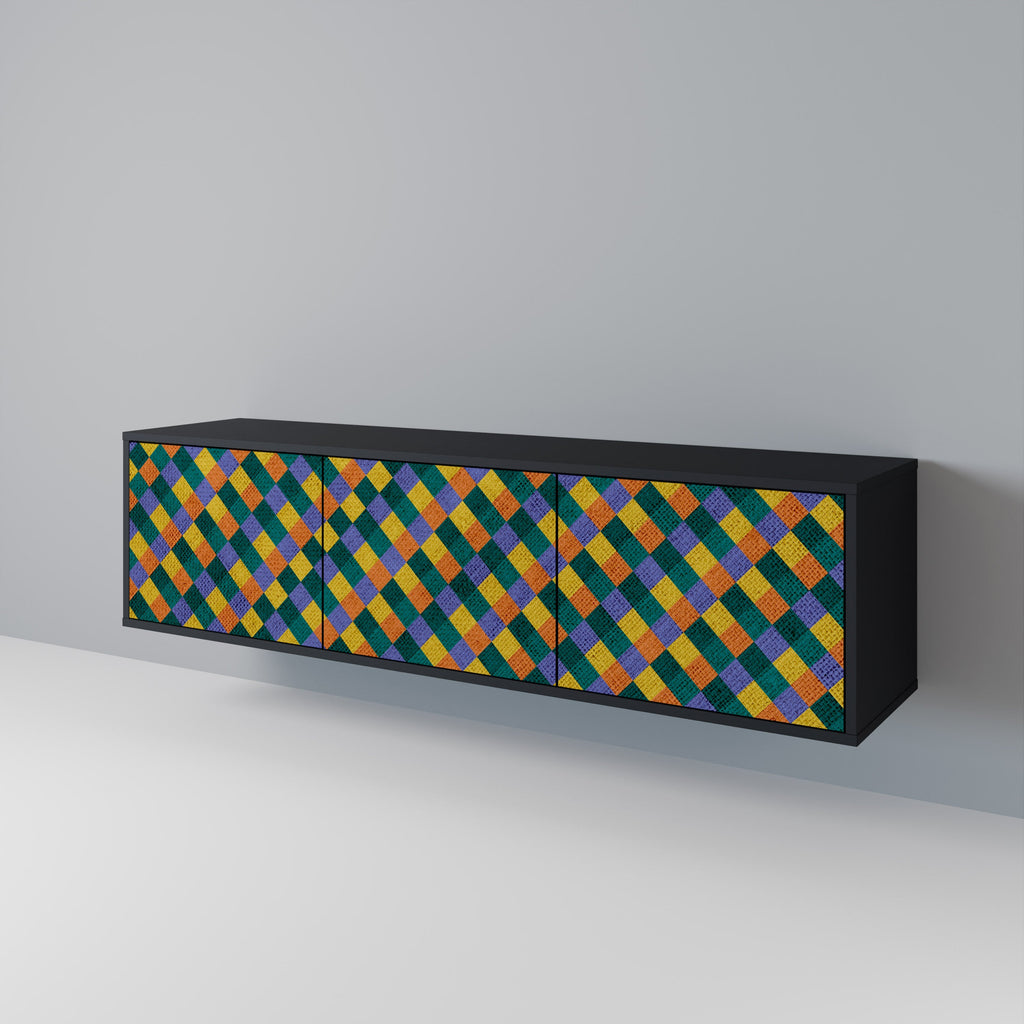 Βάση τηλεόρασης PAINTED SQUARES MIX 3 πορτών σε μαύρο φινίρισμα