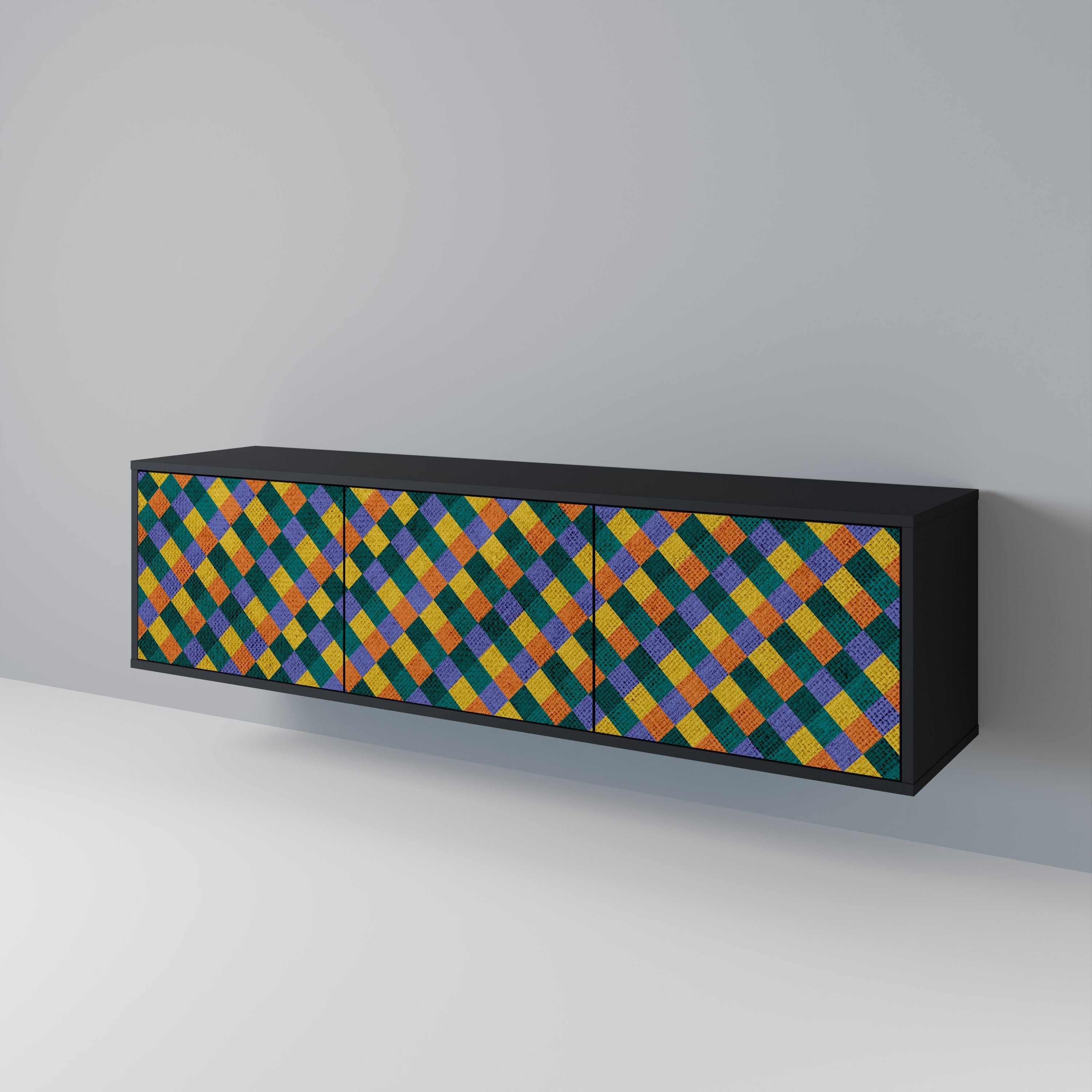 Βάση τηλεόρασης PAINTED SQUARES MIX 3 πορτών σε μαύρο φινίρισμα