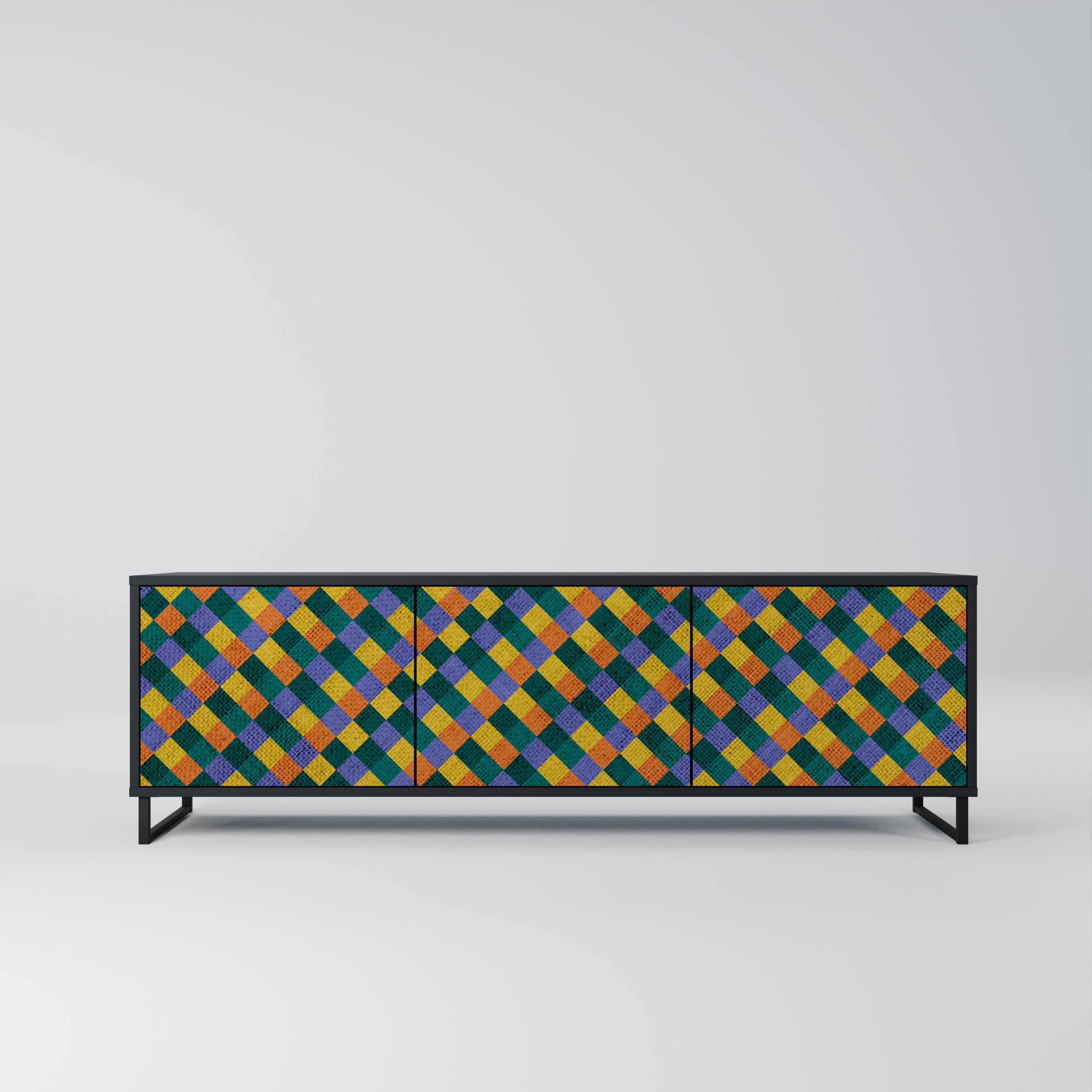 Βάση τηλεόρασης PAINTED SQUARES MIX 3 πορτών σε μαύρο φινίρισμα