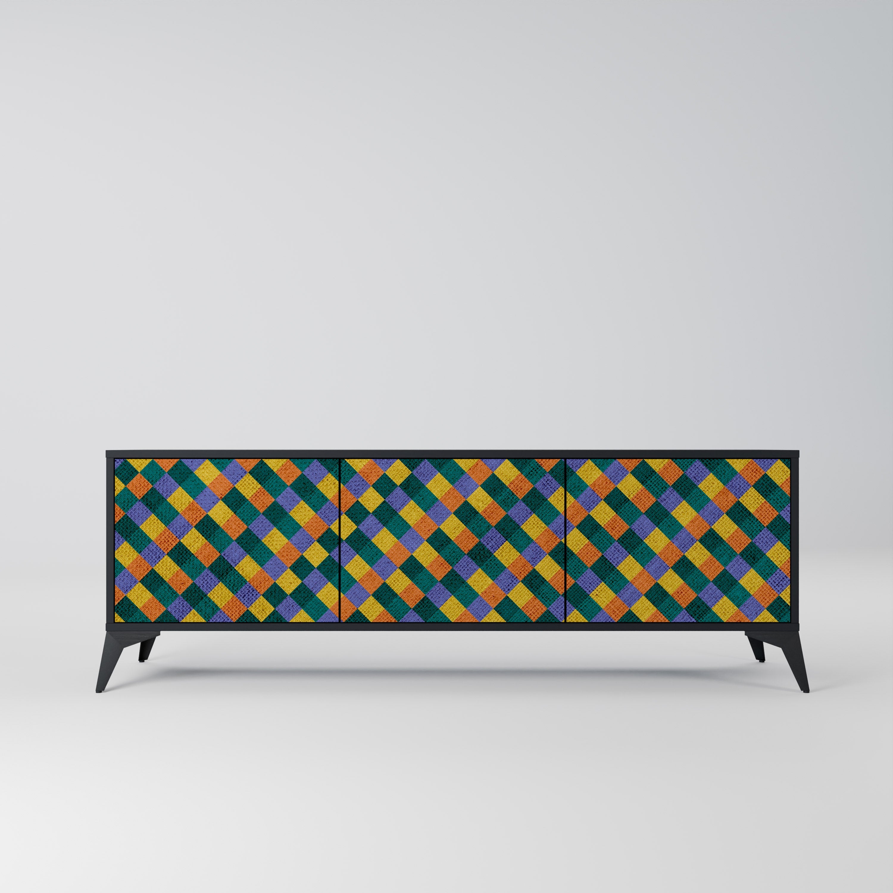Βάση τηλεόρασης PAINTED SQUARES MIX 3 πορτών σε μαύρο φινίρισμα
