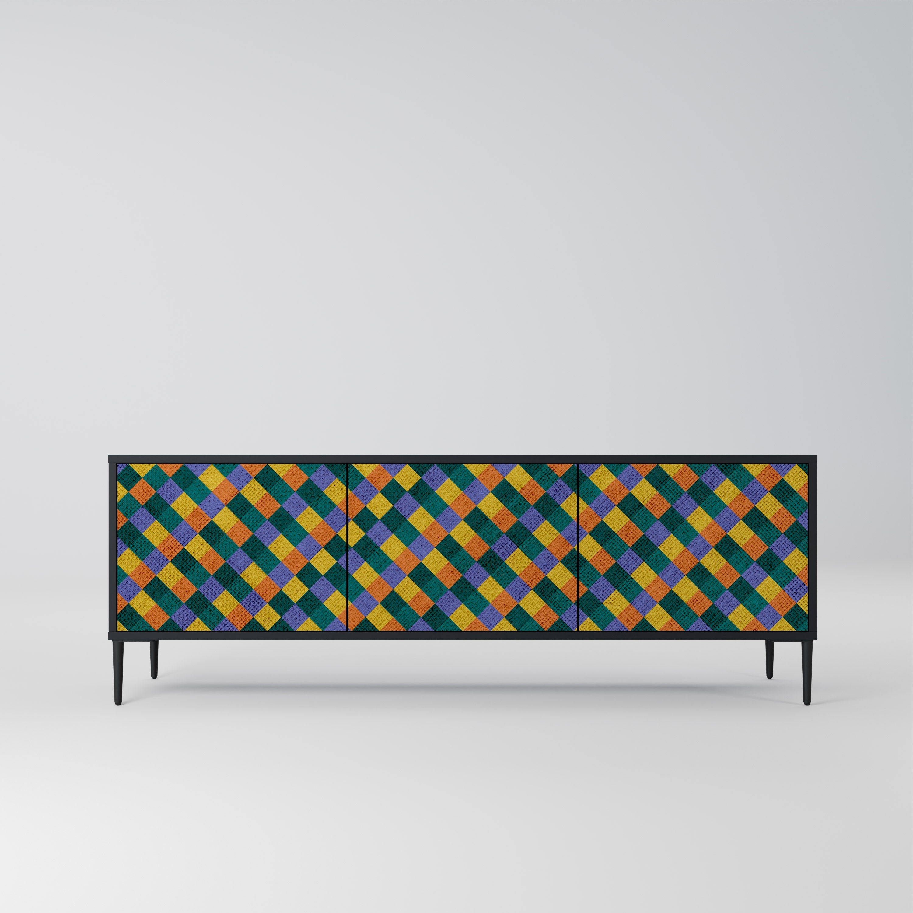 Βάση τηλεόρασης PAINTED SQUARES MIX 3 πορτών σε μαύρο φινίρισμα