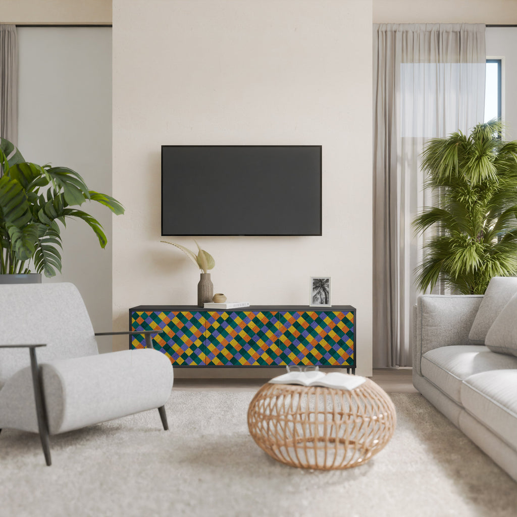 Βάση τηλεόρασης PAINTED SQUARES MIX 3 πορτών σε μαύρο φινίρισμα