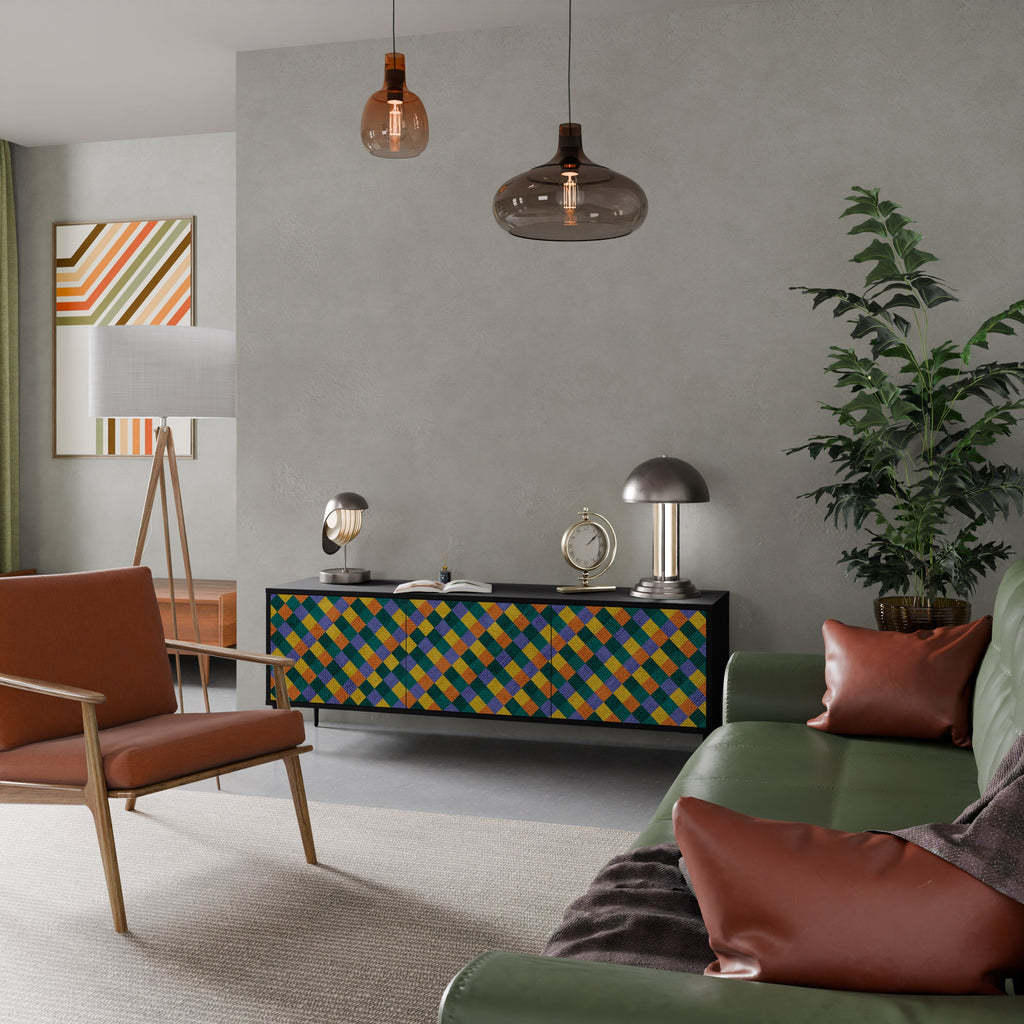 Βάση τηλεόρασης PAINTED SQUARES MIX 3 πορτών σε μαύρο φινίρισμα