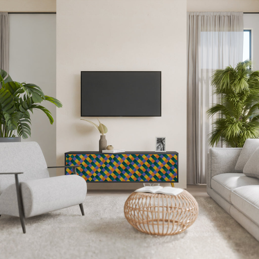 Βάση τηλεόρασης PAINTED SQUARES MIX 3 πορτών σε μαύρο φινίρισμα