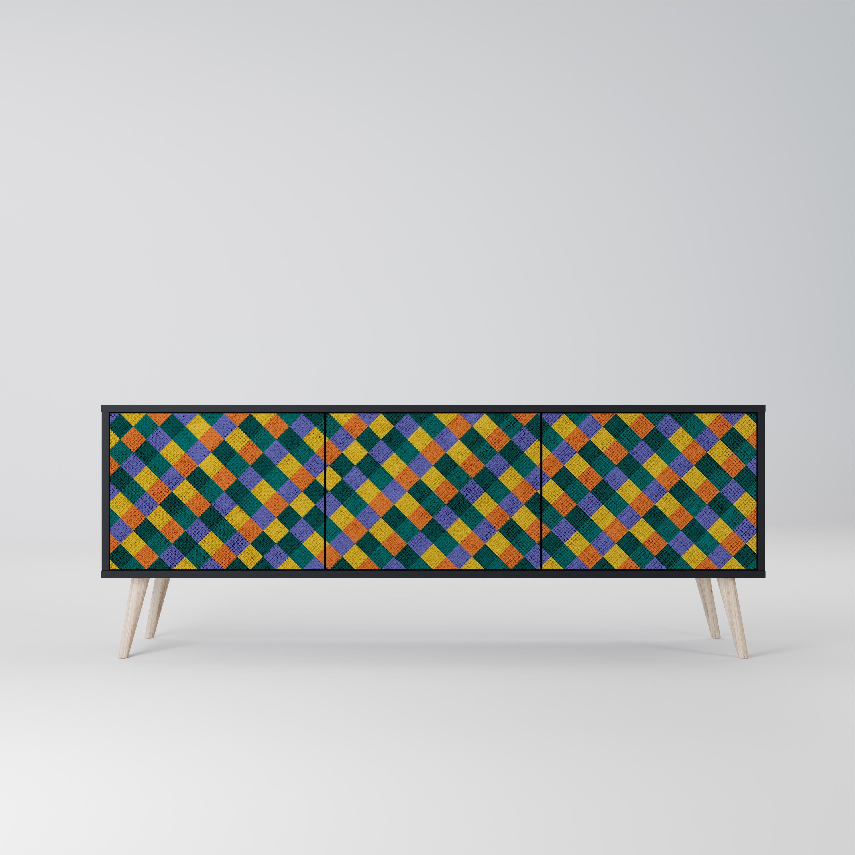 Βάση τηλεόρασης PAINTED SQUARES MIX 3 πορτών σε μαύρο φινίρισμα