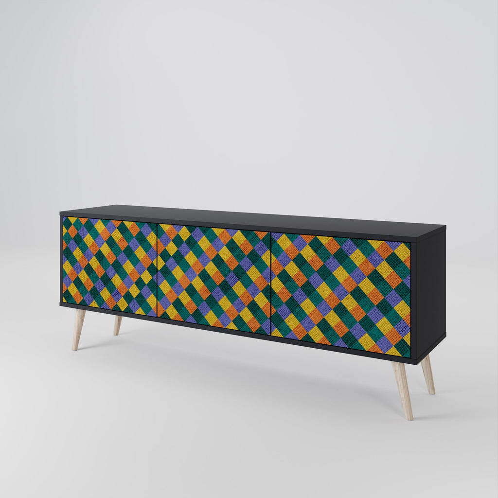 Βάση τηλεόρασης PAINTED SQUARES MIX 3 πορτών σε μαύρο φινίρισμα