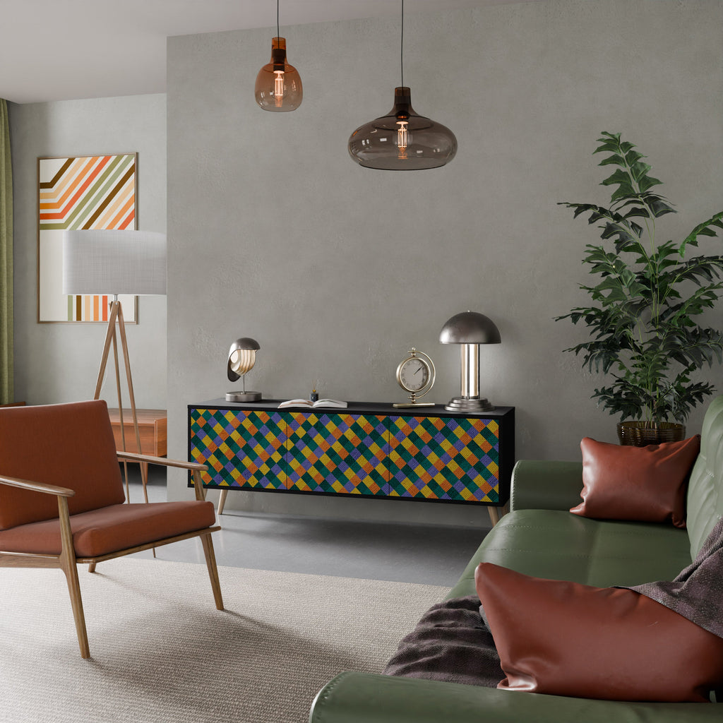 Βάση τηλεόρασης PAINTED SQUARES MIX 3 πορτών σε μαύρο φινίρισμα