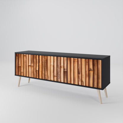 NATURAL WOOD 3-Door TV Cabinet