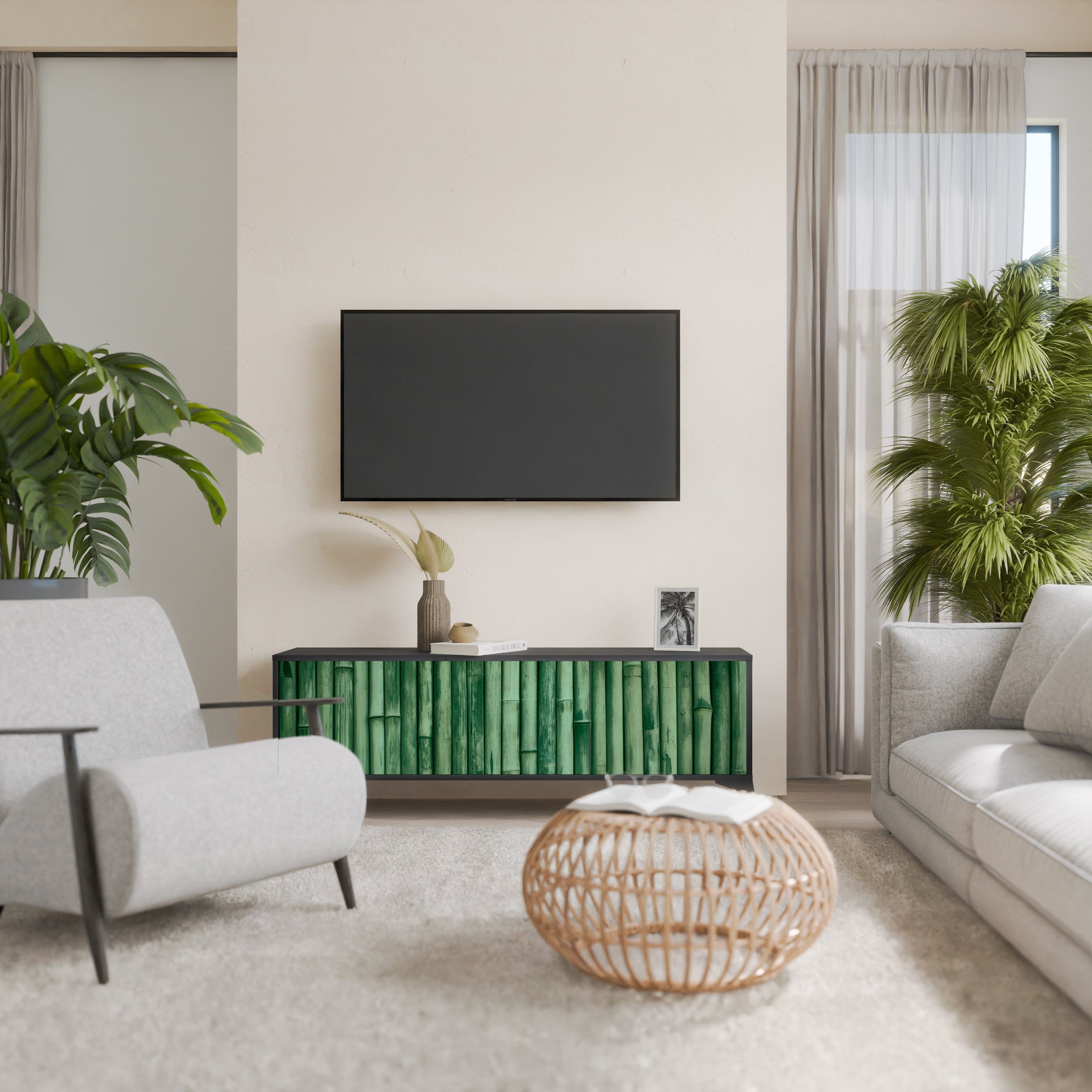 Βάση τηλεόρασης 3 θυρών NATURAL GREEN σε μαύρο φινίρισμα