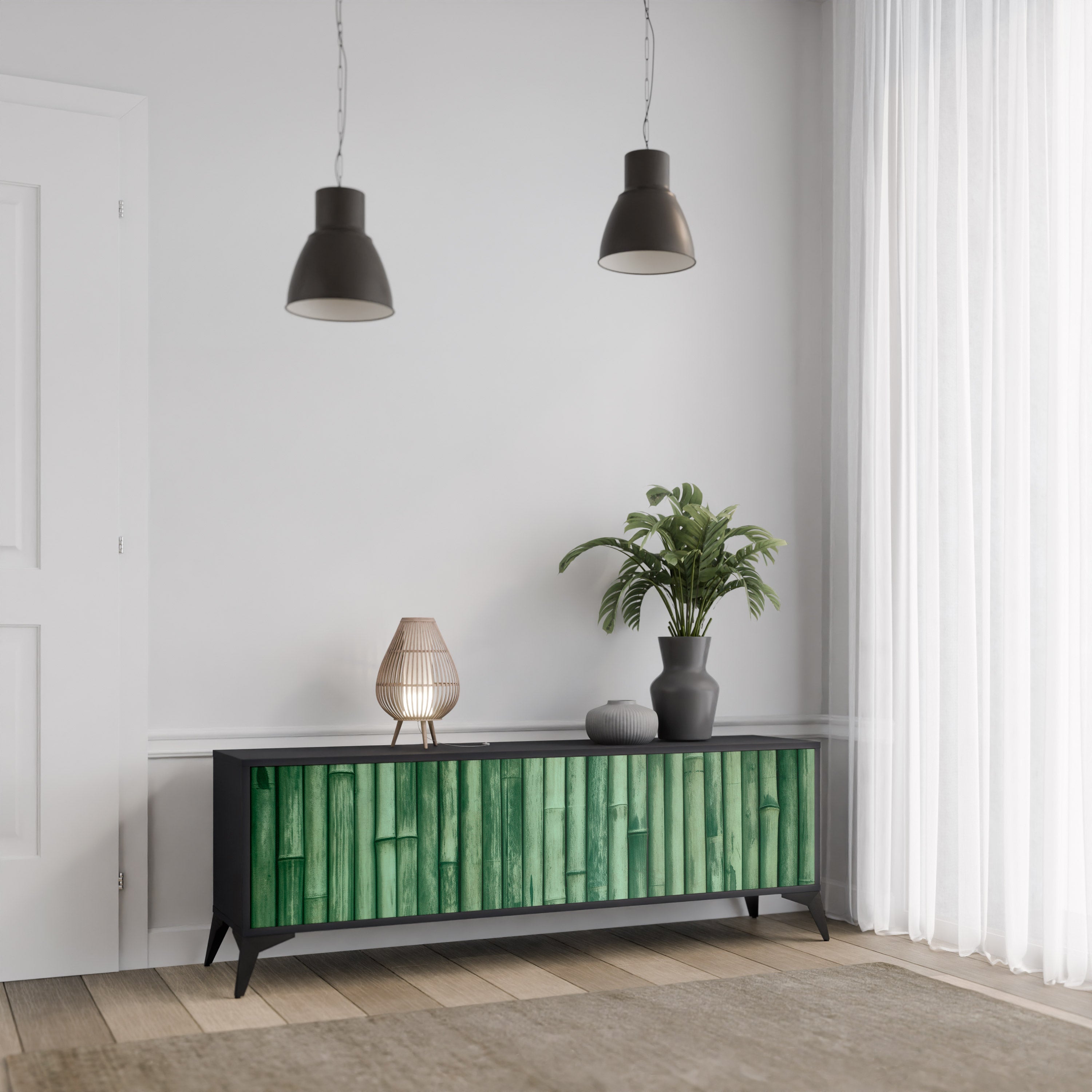 Βάση τηλεόρασης 3 θυρών NATURAL GREEN σε μαύρο φινίρισμα