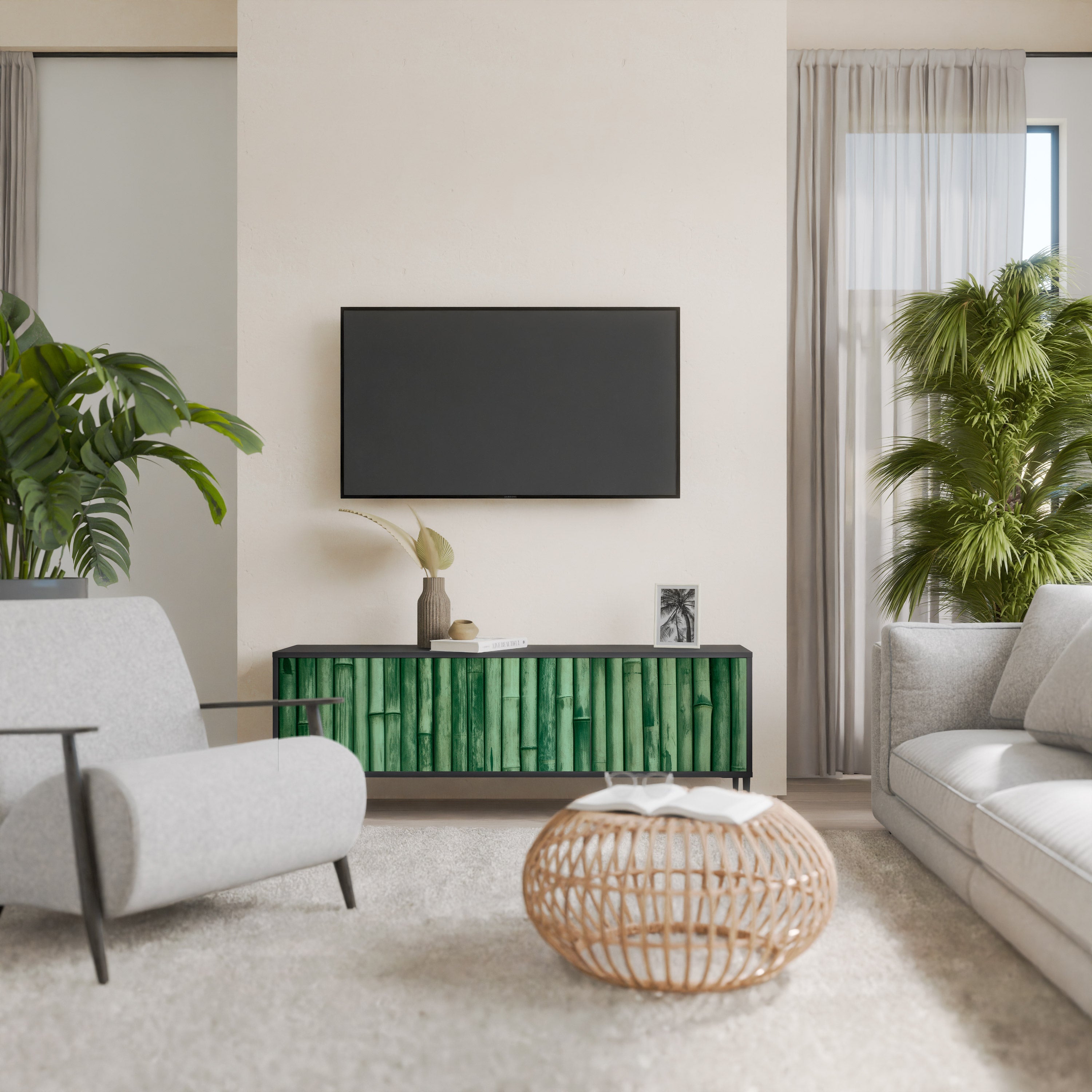 Βάση τηλεόρασης 3 θυρών NATURAL GREEN σε μαύρο φινίρισμα