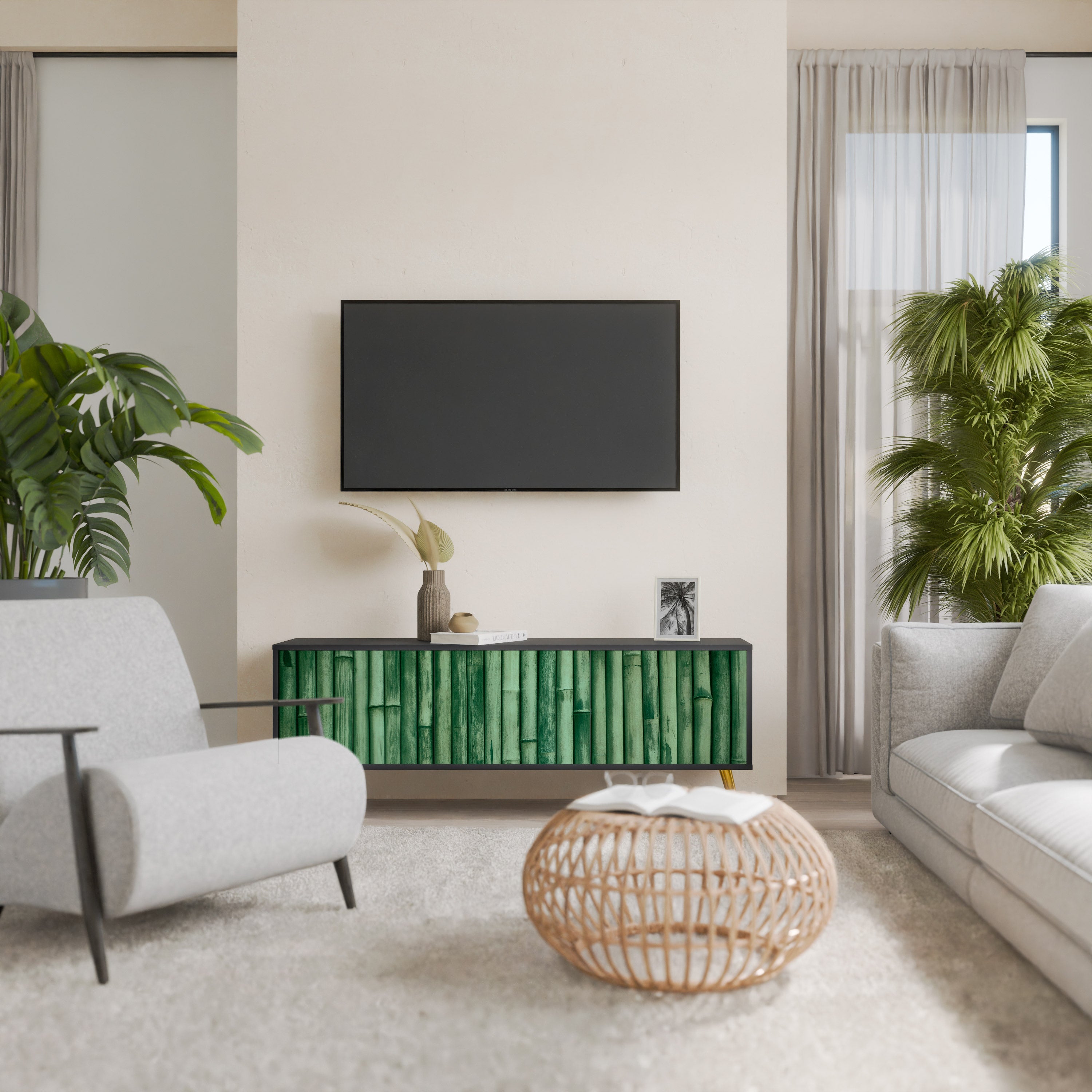 Βάση τηλεόρασης 3 θυρών NATURAL GREEN σε μαύρο φινίρισμα