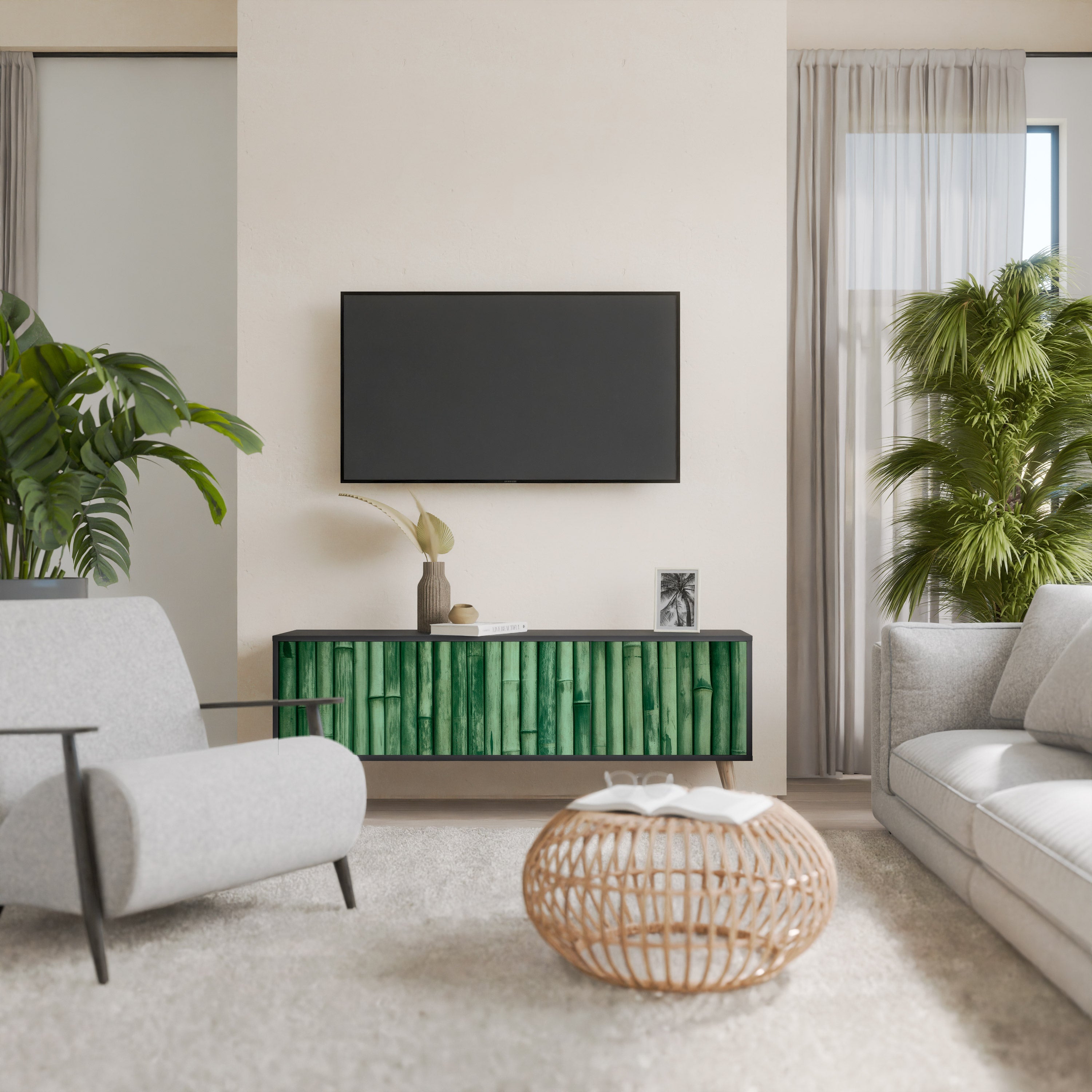 Βάση τηλεόρασης 3 θυρών NATURAL GREEN σε μαύρο φινίρισμα