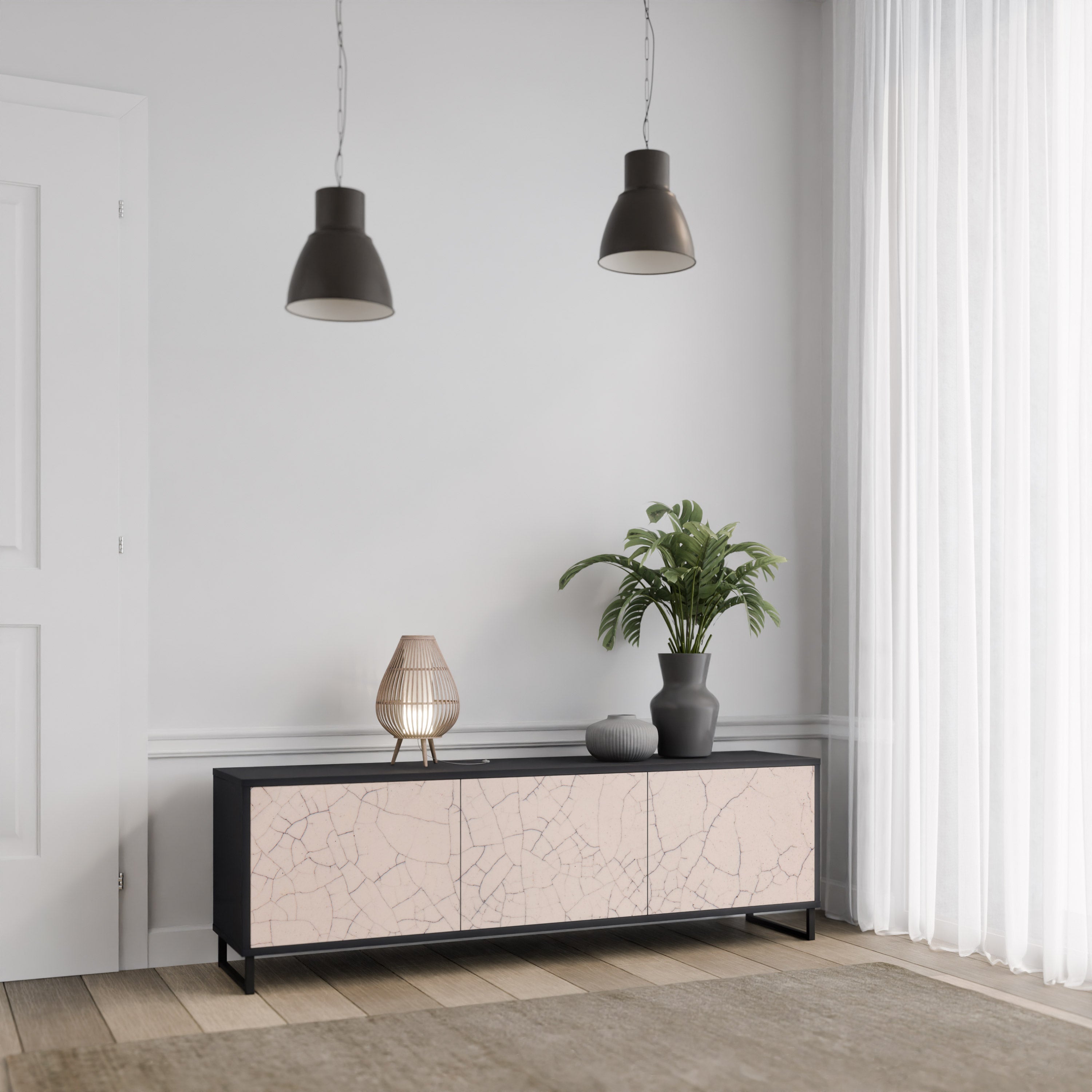 Βάση τηλεόρασης 3 θυρών CERAMIC TEXTURE σε μαύρο φινίρισμα