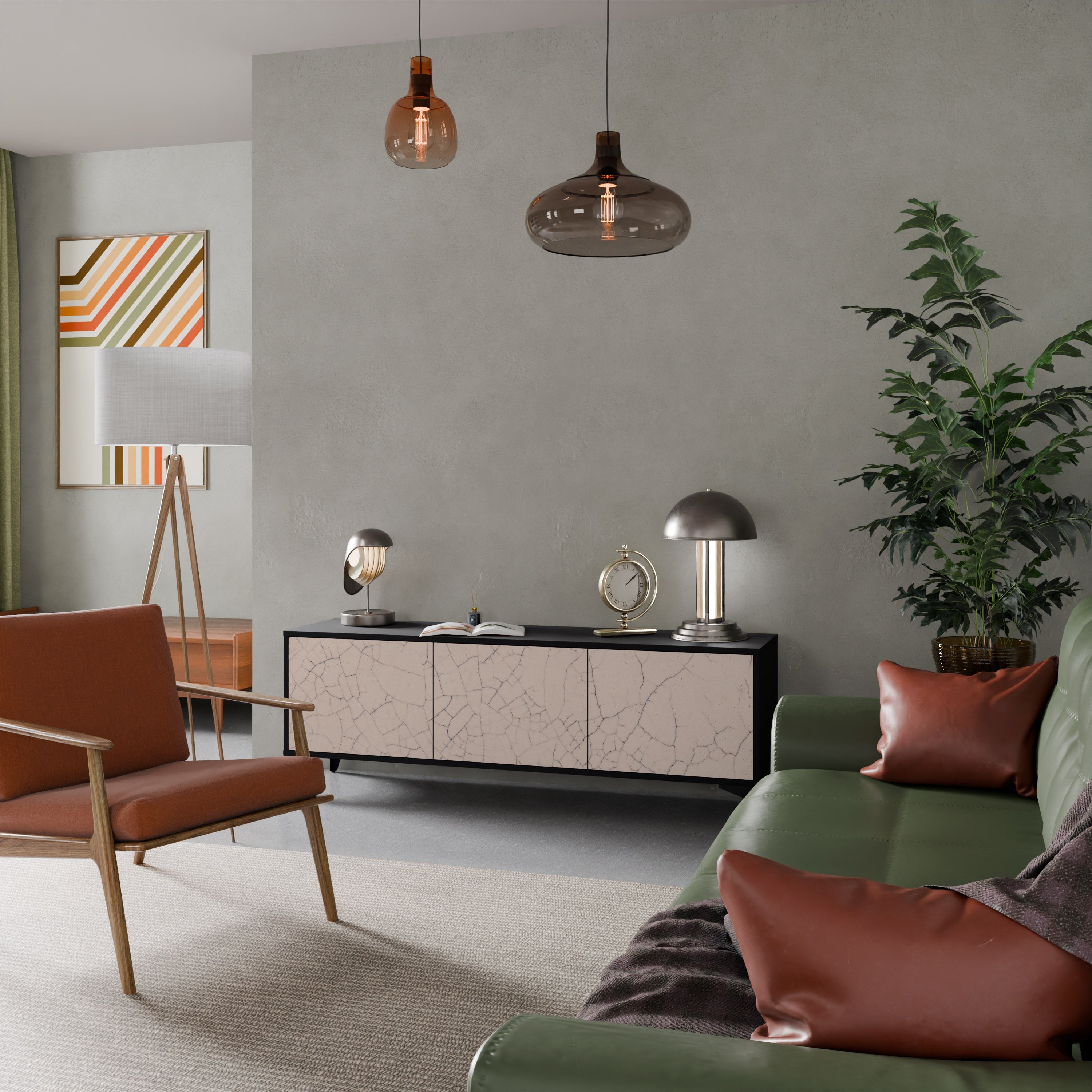 Βάση τηλεόρασης 3 θυρών CERAMIC TEXTURE σε μαύρο φινίρισμα