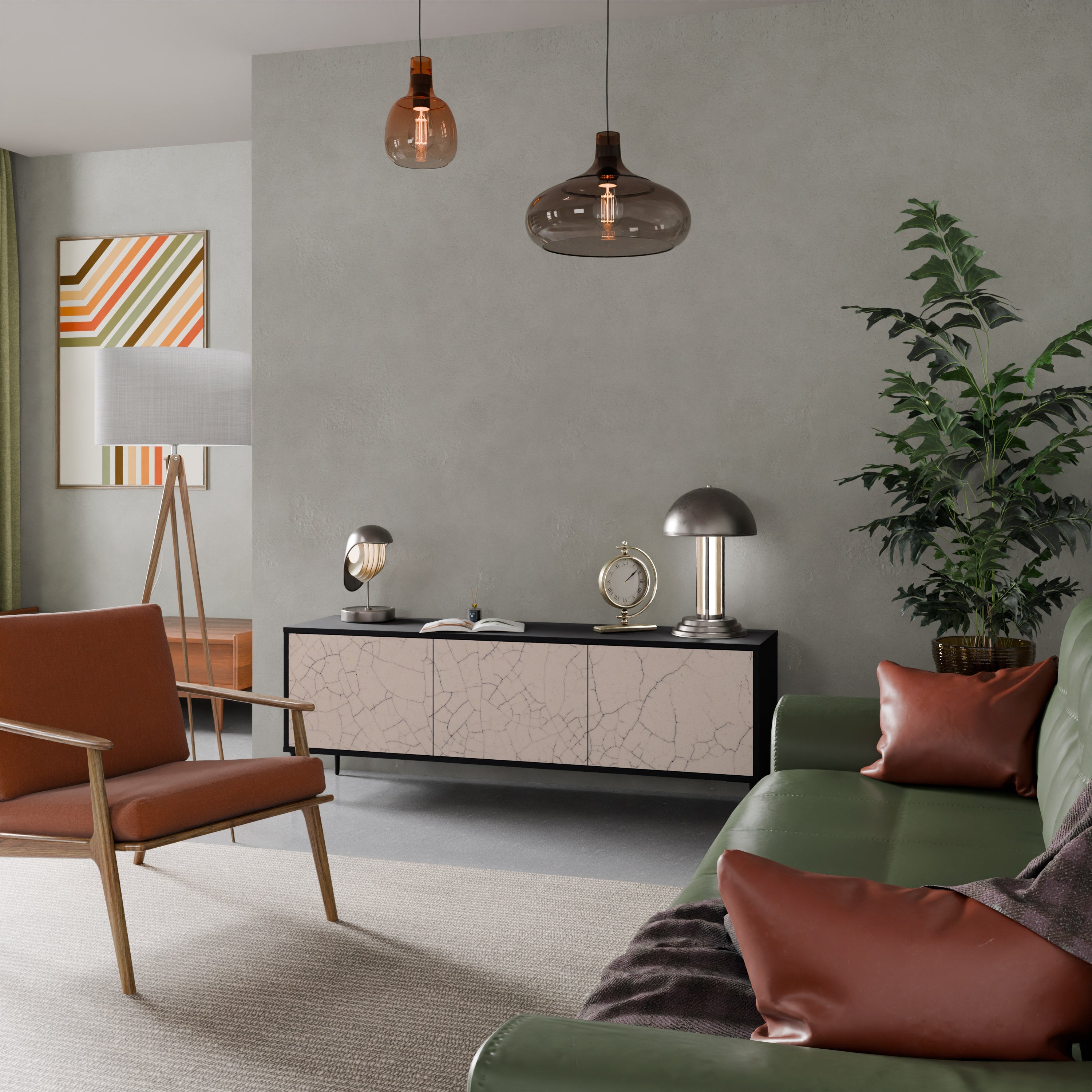Βάση τηλεόρασης 3 θυρών CERAMIC TEXTURE σε μαύρο φινίρισμα