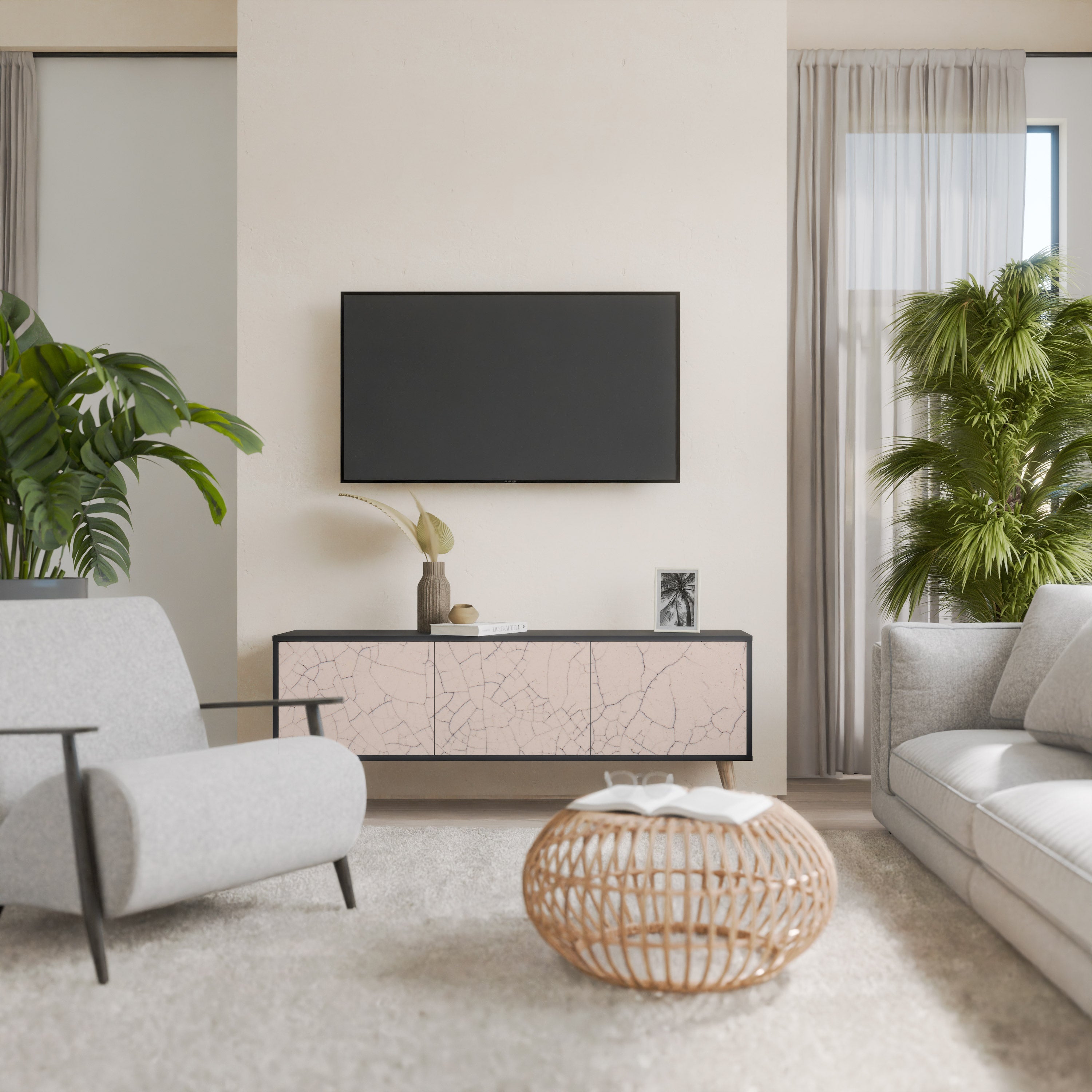 Βάση τηλεόρασης 3 θυρών CERAMIC TEXTURE σε μαύρο φινίρισμα