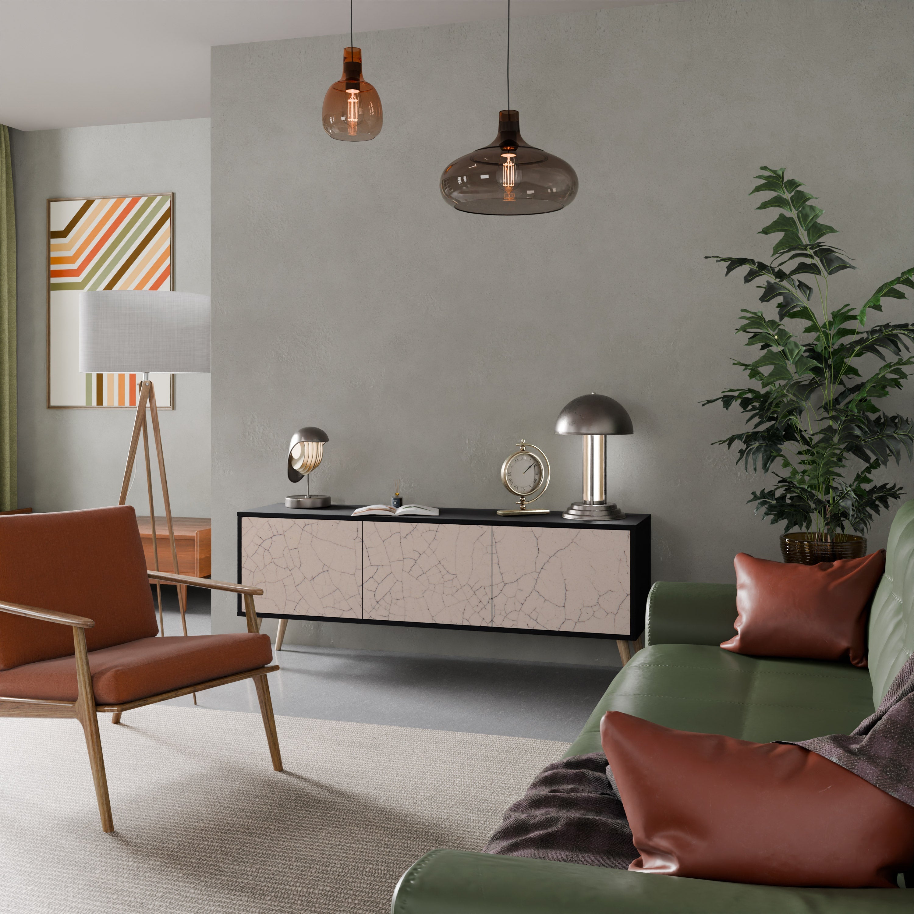 Βάση τηλεόρασης 3 θυρών CERAMIC TEXTURE σε μαύρο φινίρισμα