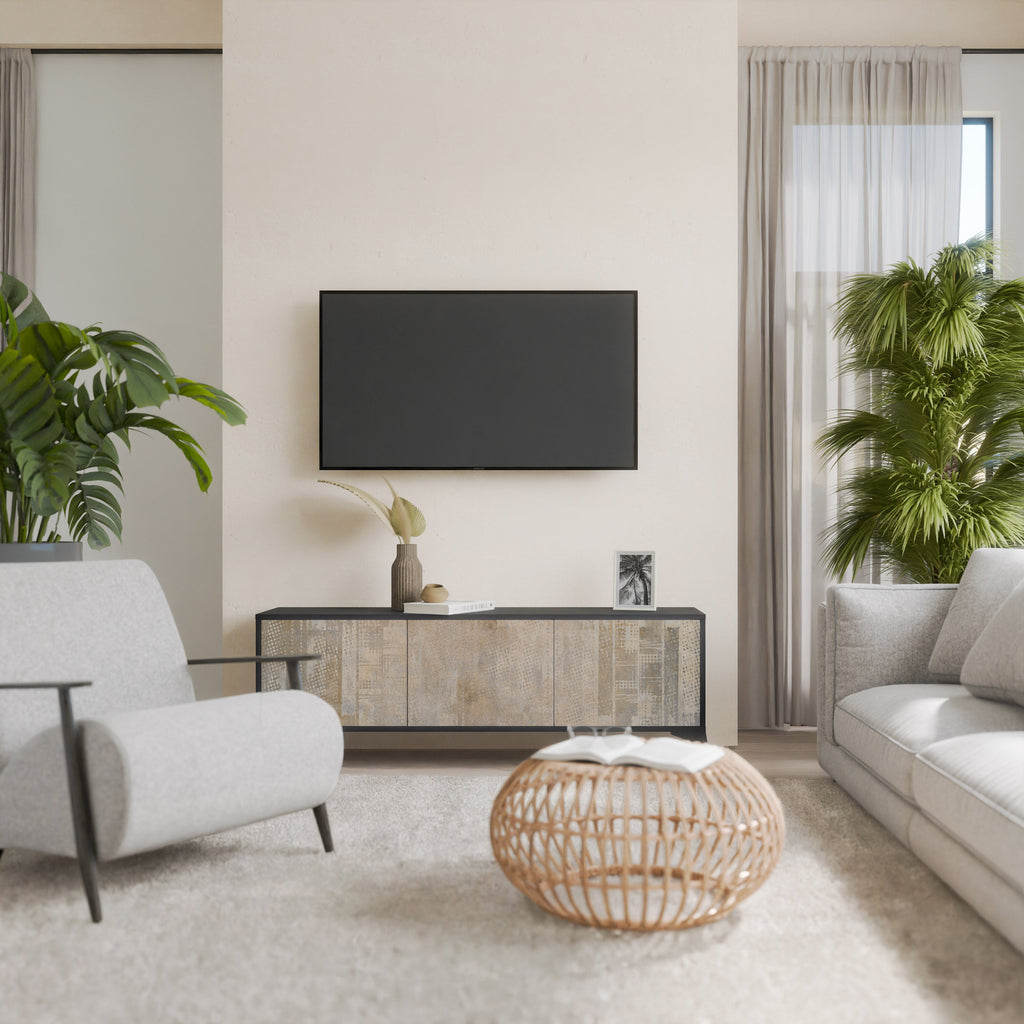 SCREEN ERROR 3-Door TV Stand in Black Finish