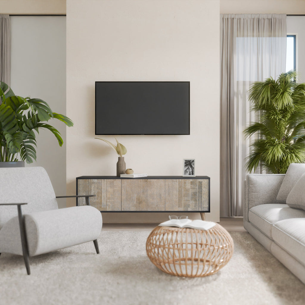 SCREEN ERROR 3-Door TV Stand in Black Finish