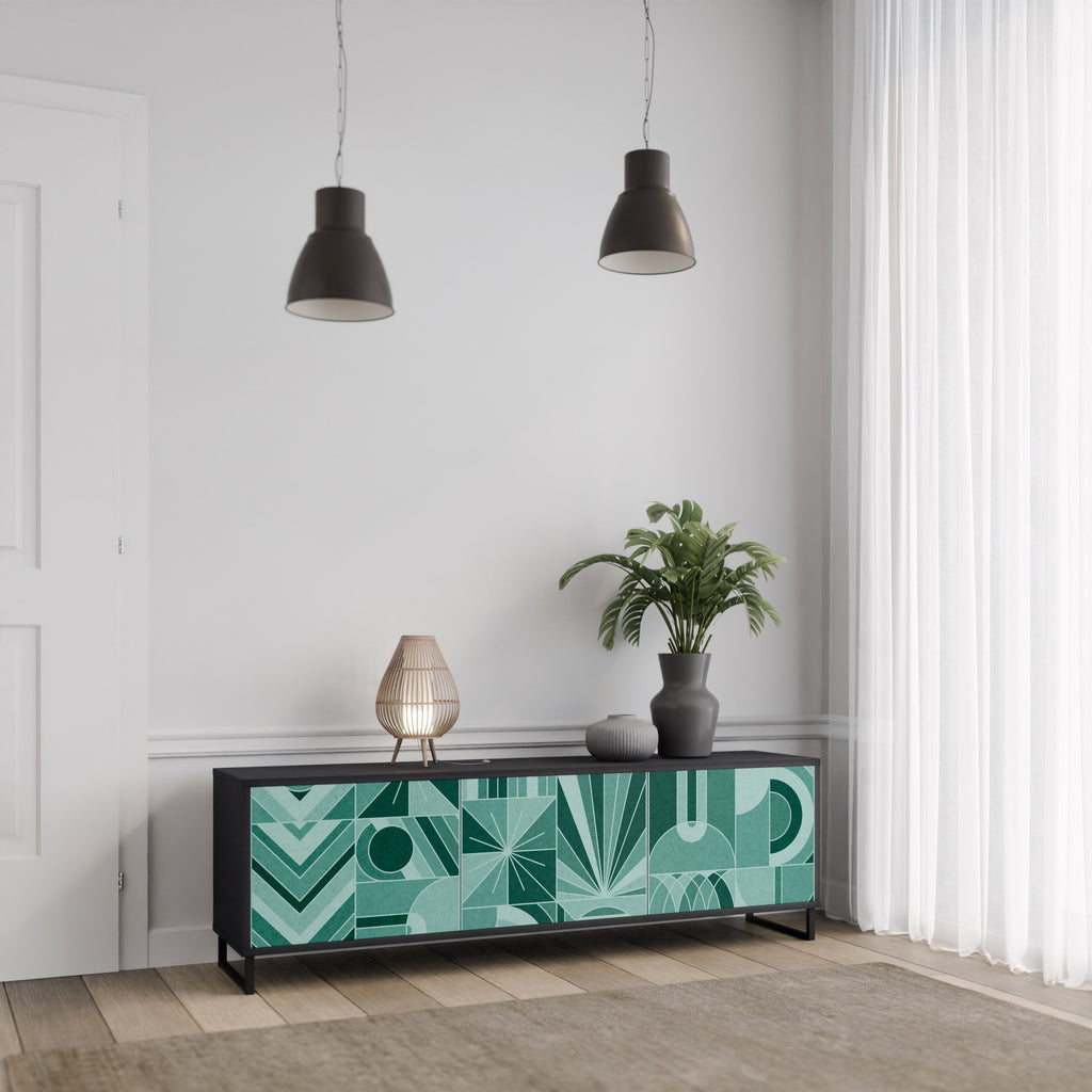 HARMONIC GRID 3-Door TV Stand in Black Finish