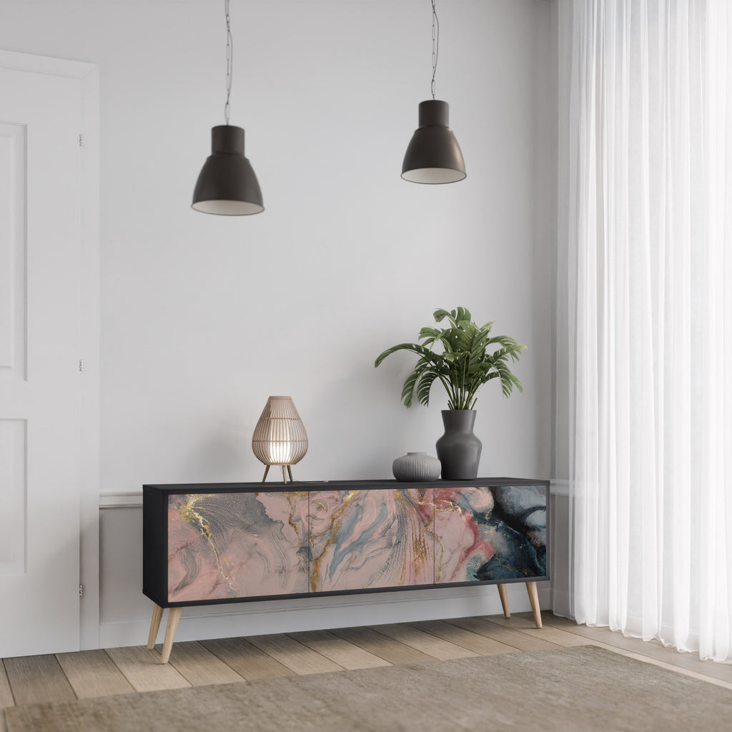 Βάση τηλεόρασης GILDED SWIRLS με 3 πόρτες σε μαύρο φινίρισμα