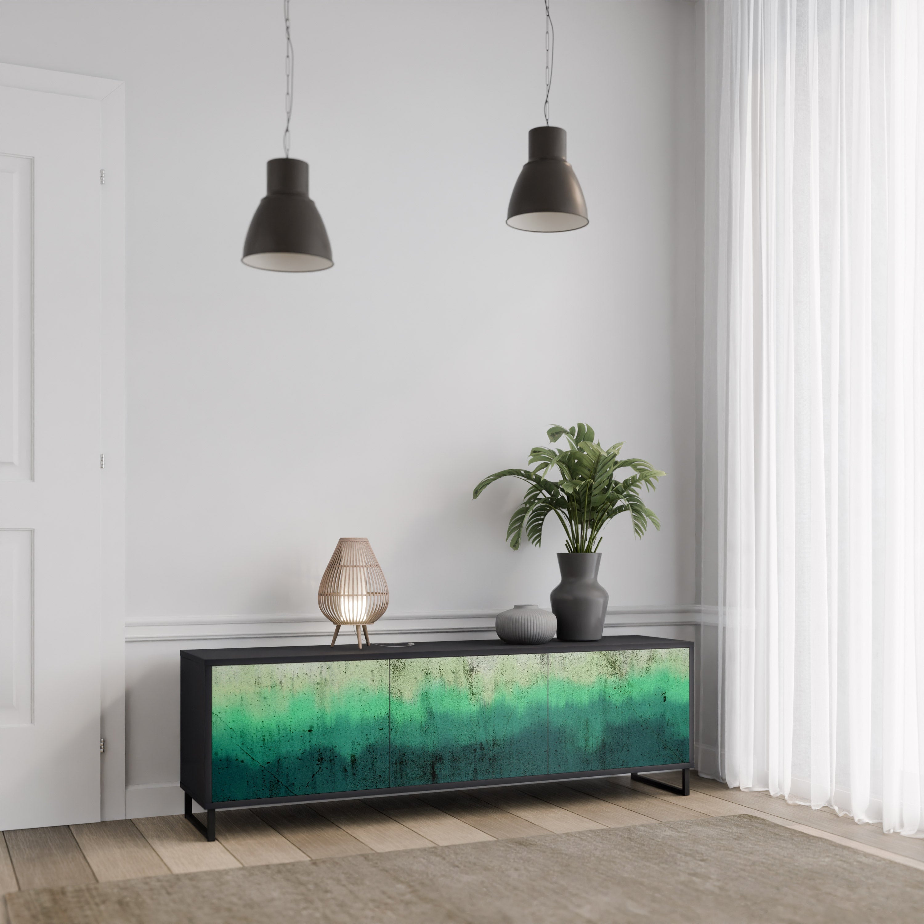 NORTHERN LIGHTS 3-Door TV Stand in Black Finish