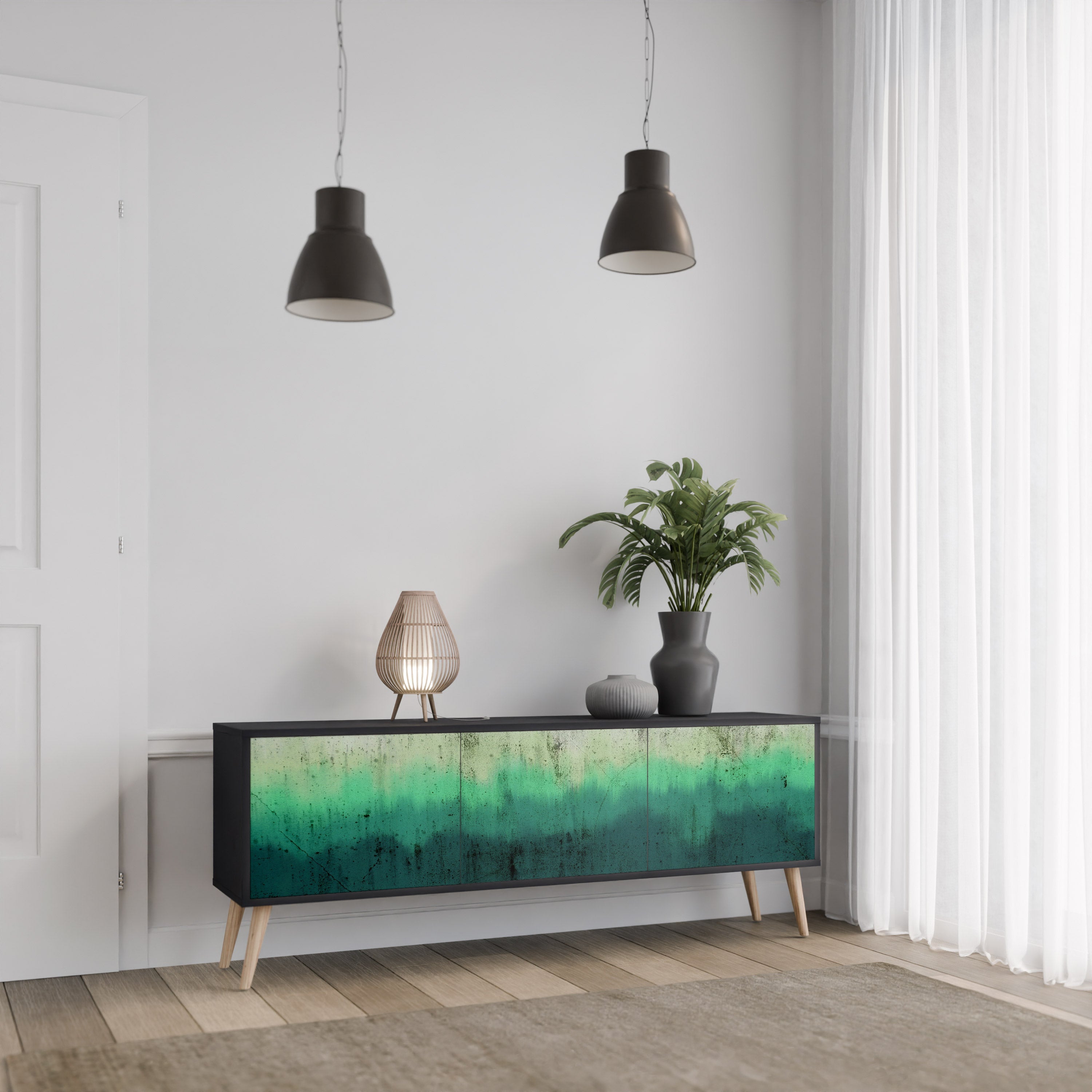 NORTHERN LIGHTS 3-Door TV Stand in Black Finish