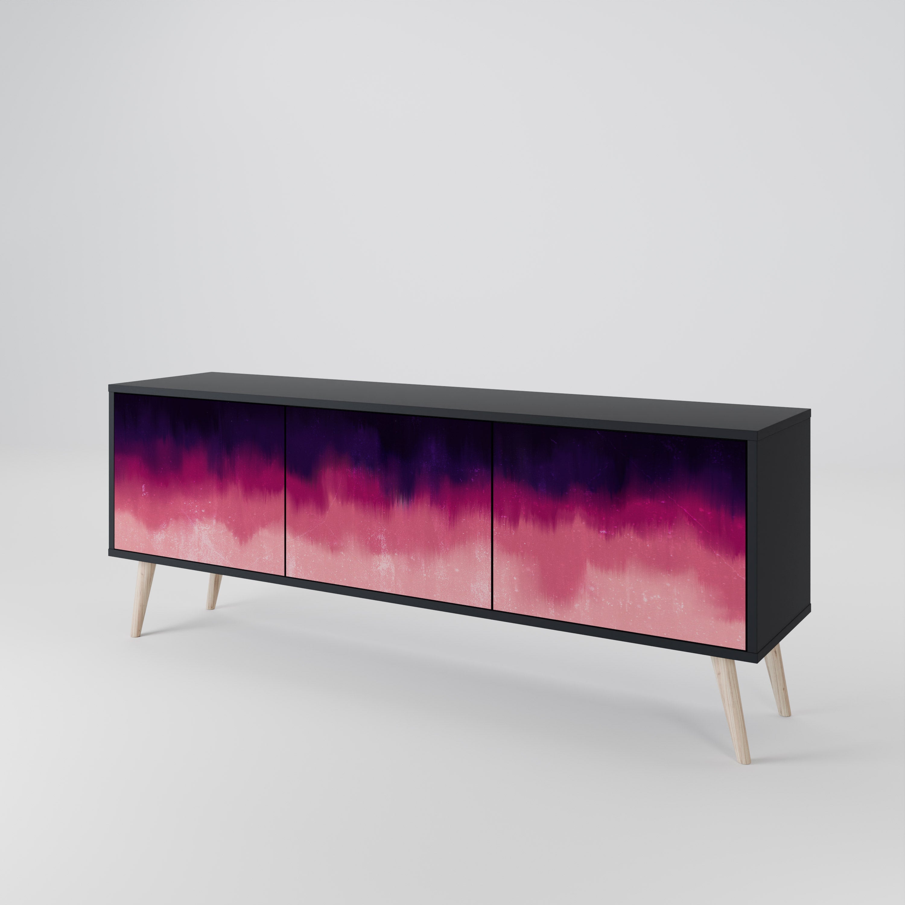AURORA BOREALIS 3-Door TV Stand in Black Finish