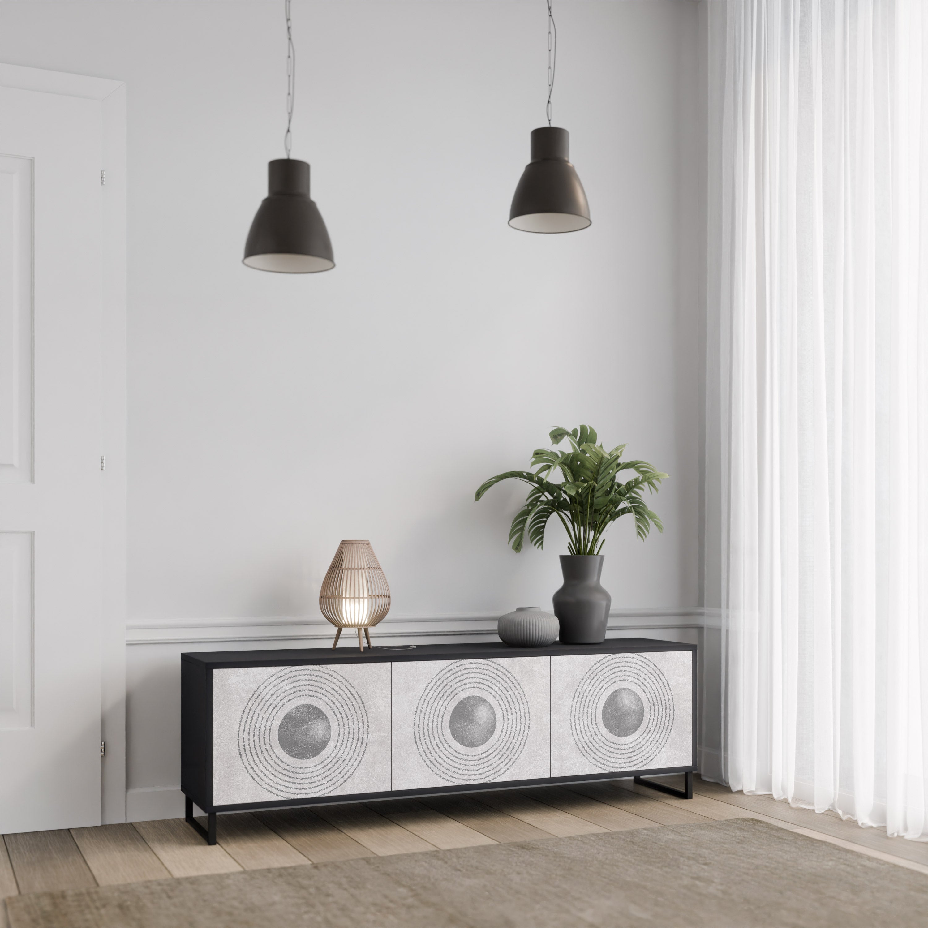 SOLID CIRCLES 3-Door TV Stand in Black Finish