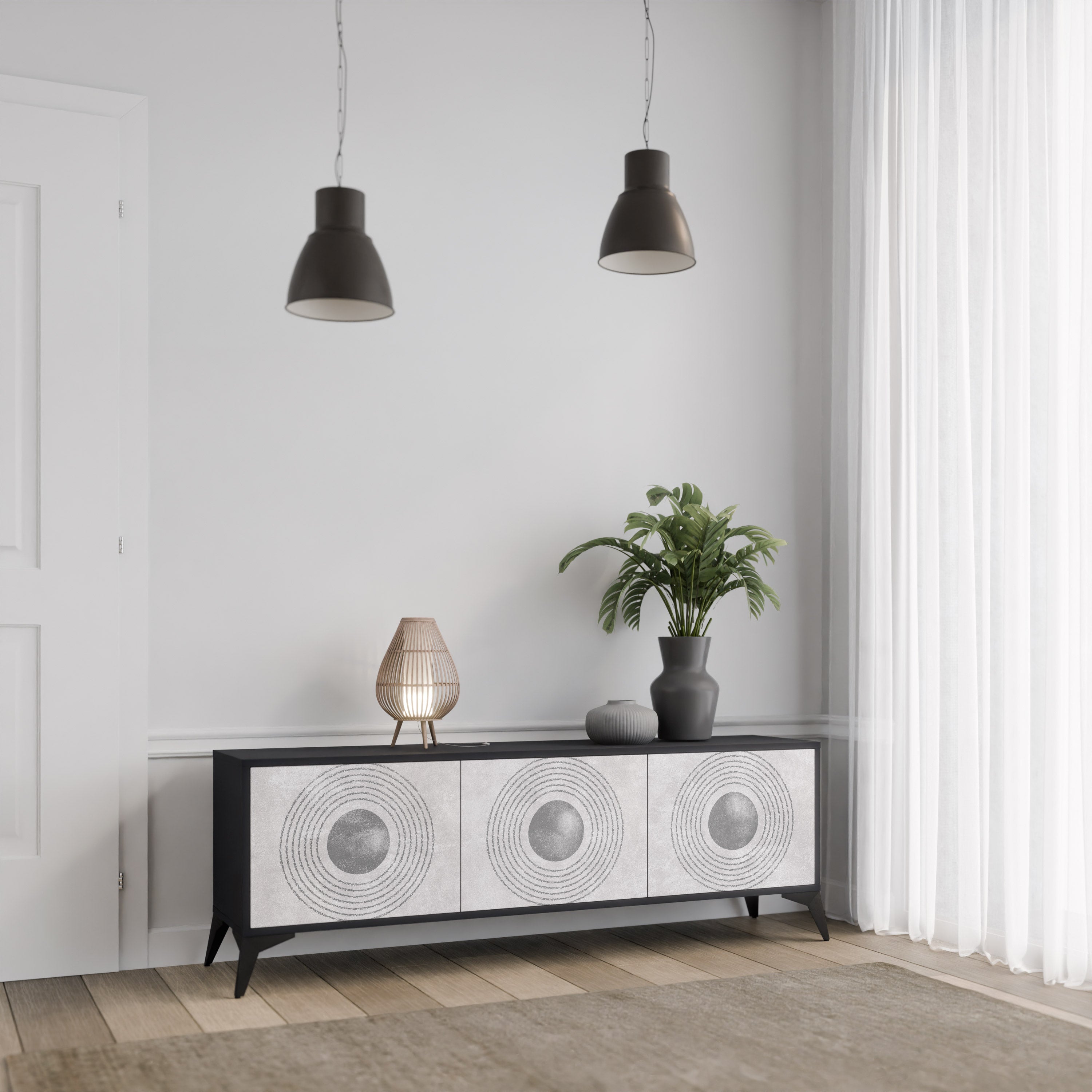 SOLID CIRCLES 3-Door TV Stand in Black Finish