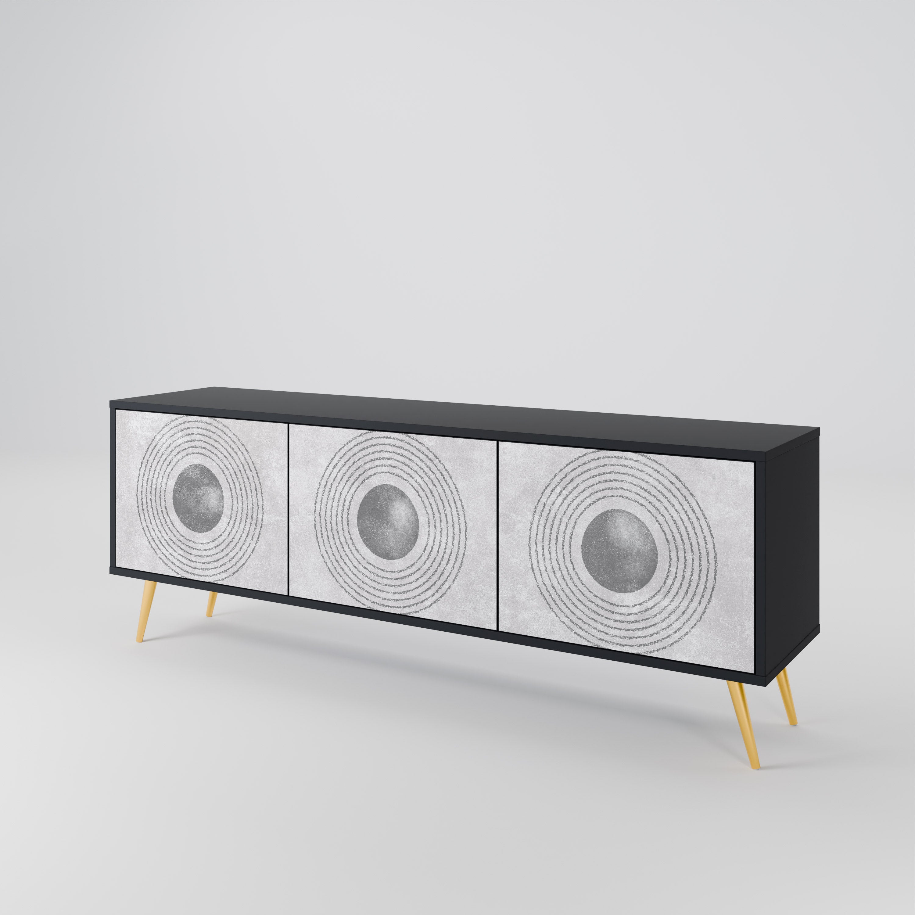 SOLID CIRCLES 3-Door TV Stand in Black Finish