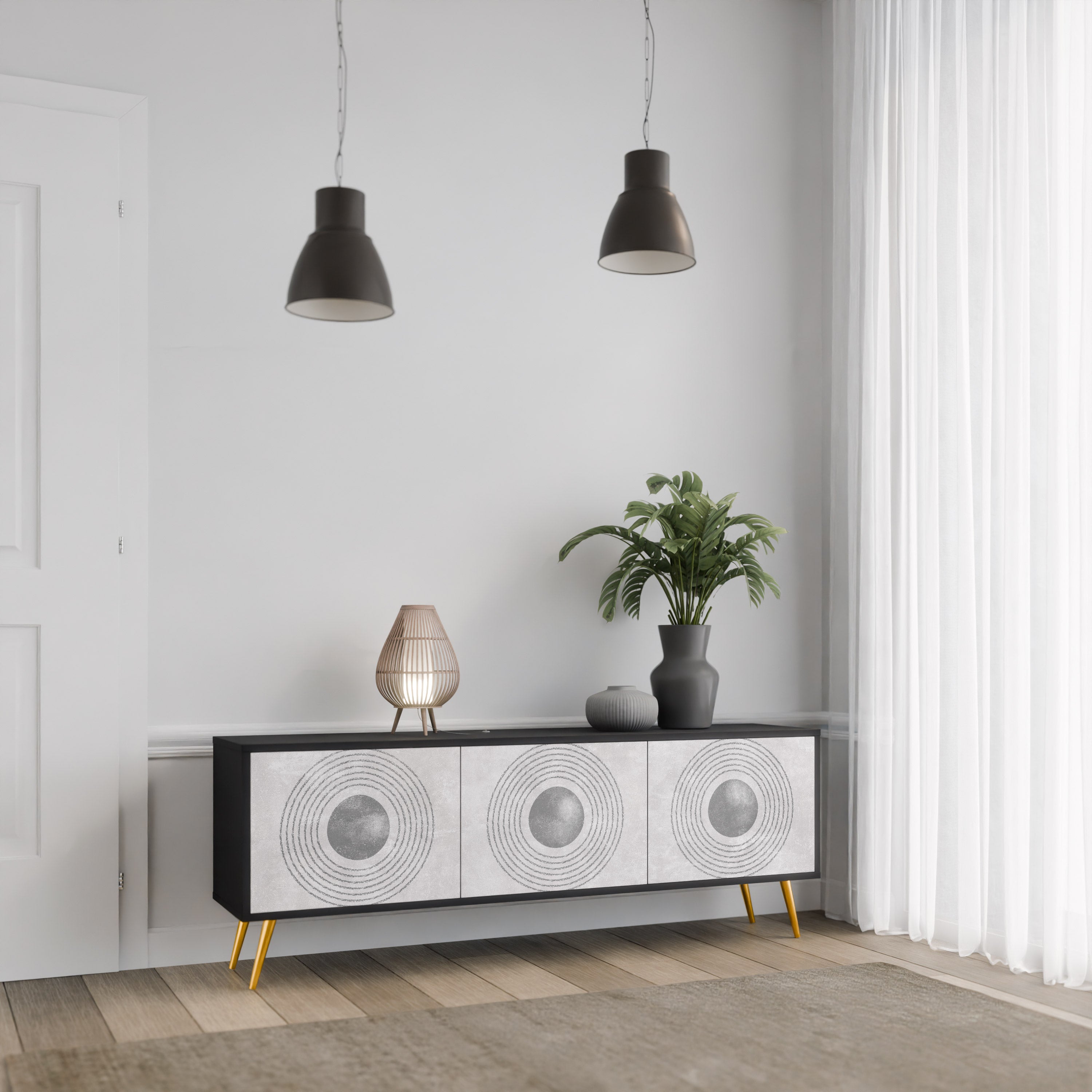 SOLID CIRCLES 3-Door TV Stand in Black Finish