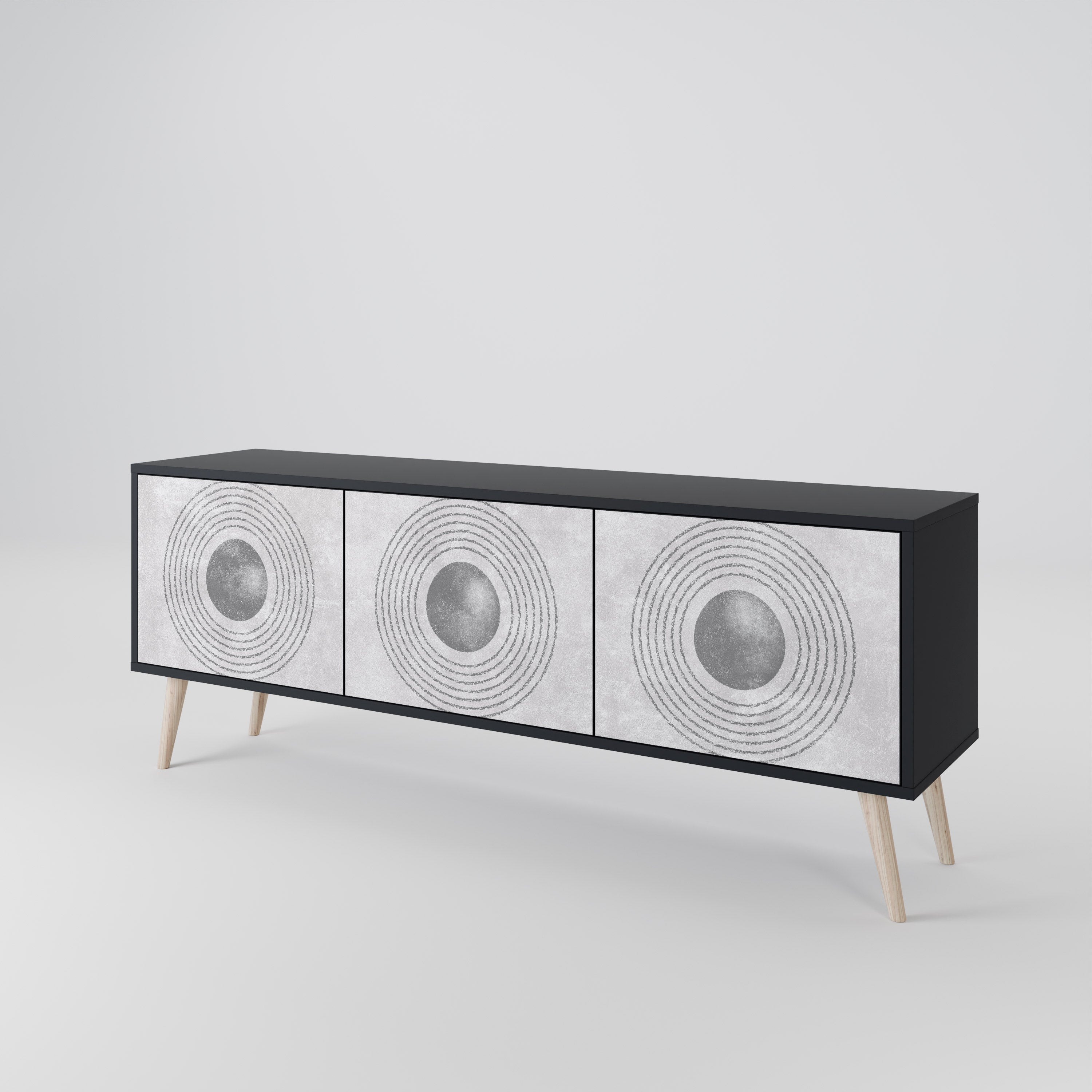 SOLID CIRCLES 3-Door TV Stand in Black Finish