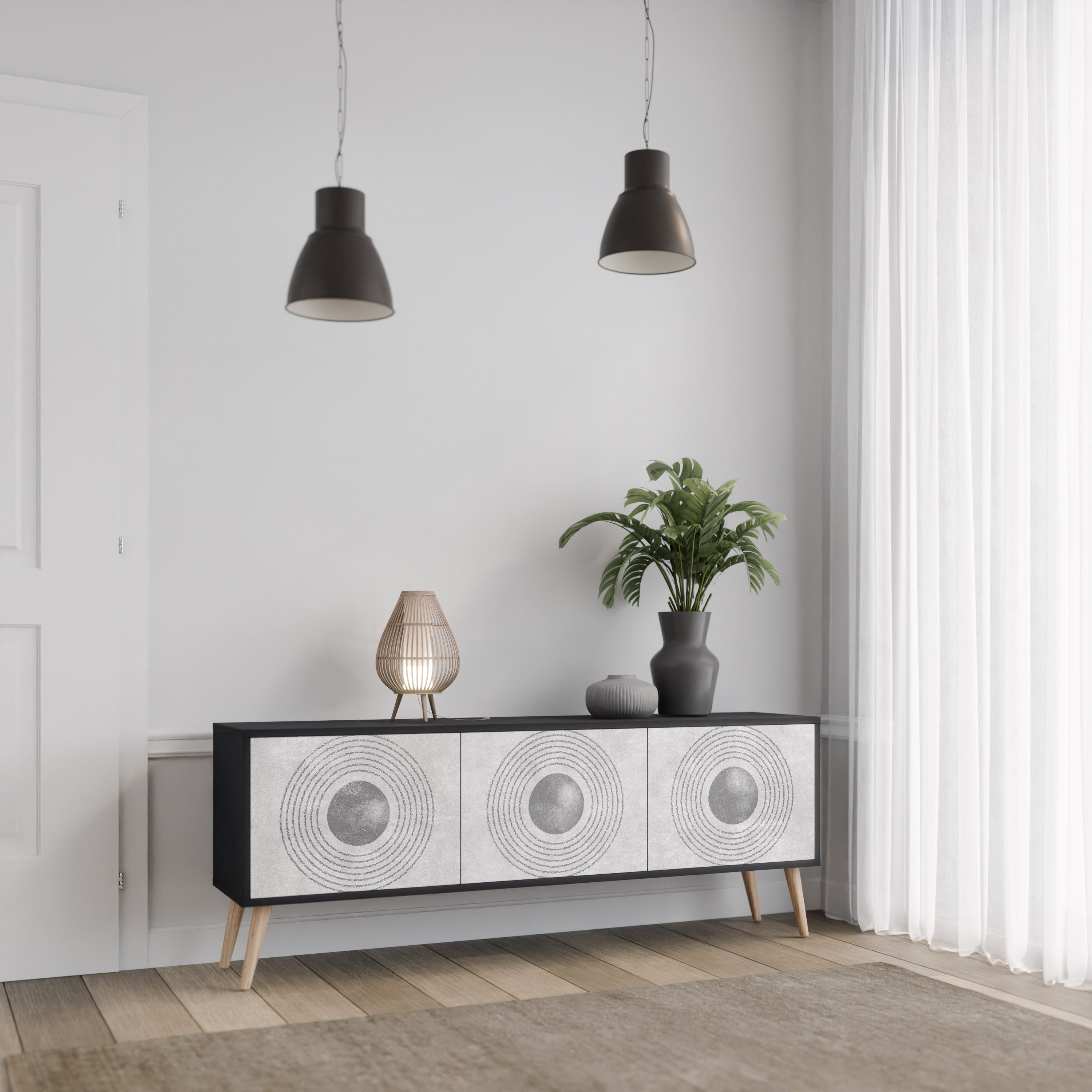 SOLID CIRCLES 3-Door TV Stand in Black Finish