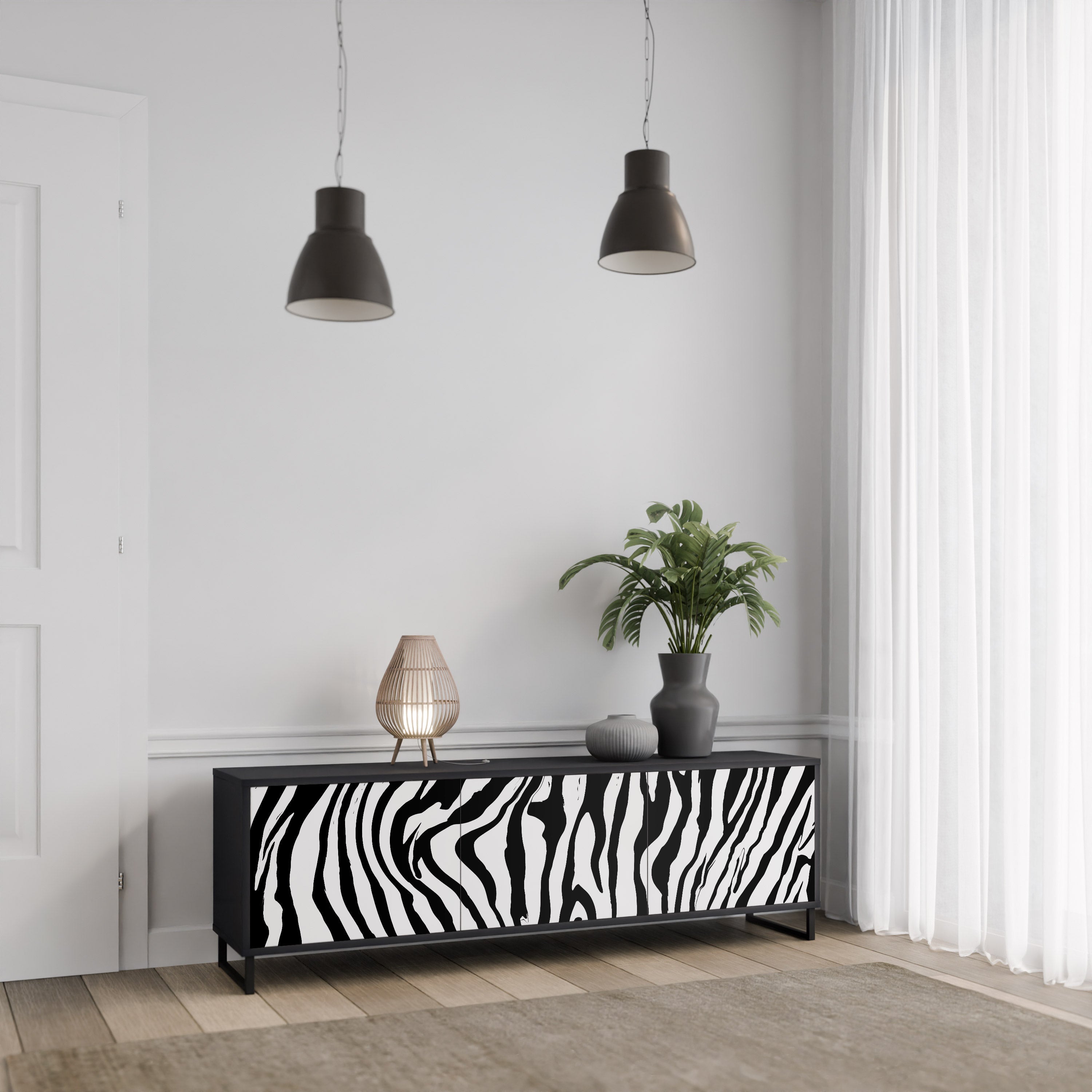 SPLENDID ZEBRA 3-Door TV Stand in Black Finish