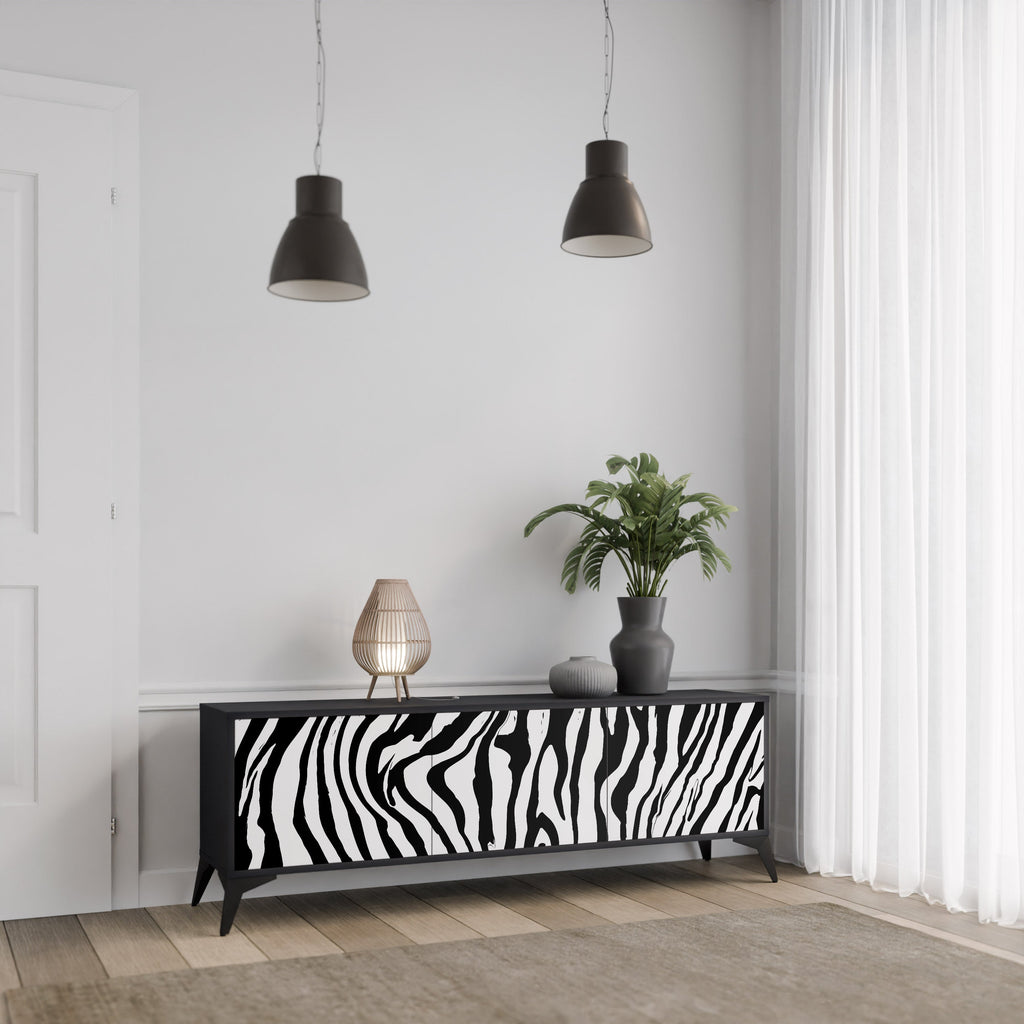 Βάση τηλεόρασης SPLENDID ZEBRA με 3 πόρτες σε μαύρο φινίρισμα