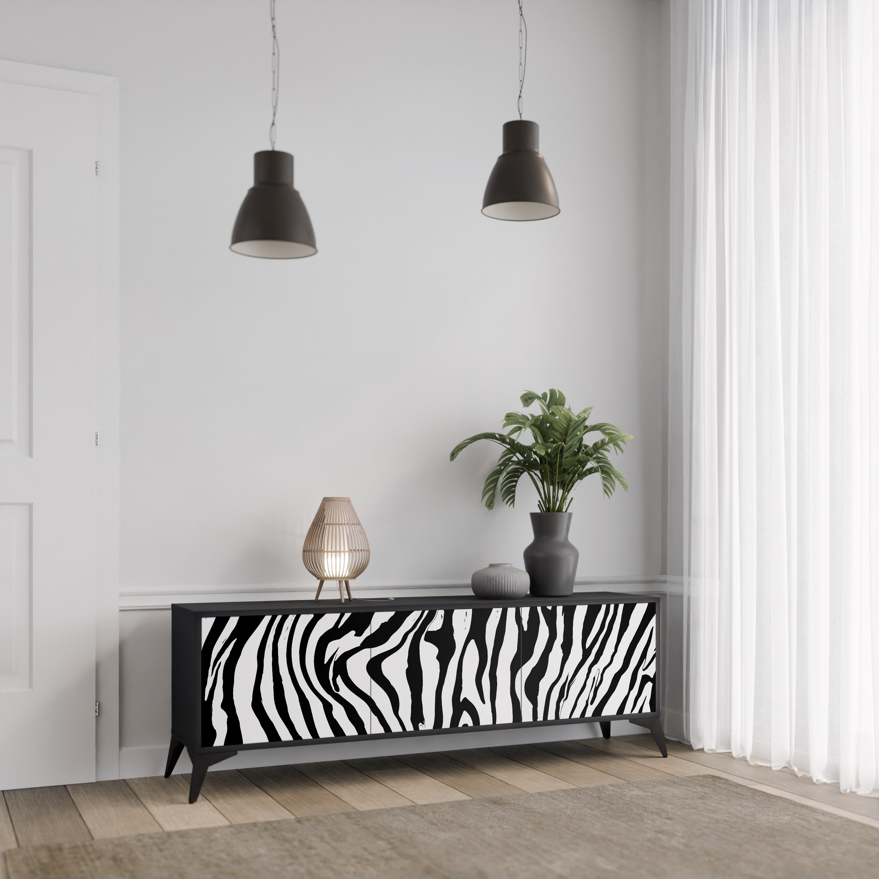 SPLENDID ZEBRA 3-Door TV Stand in Black Finish