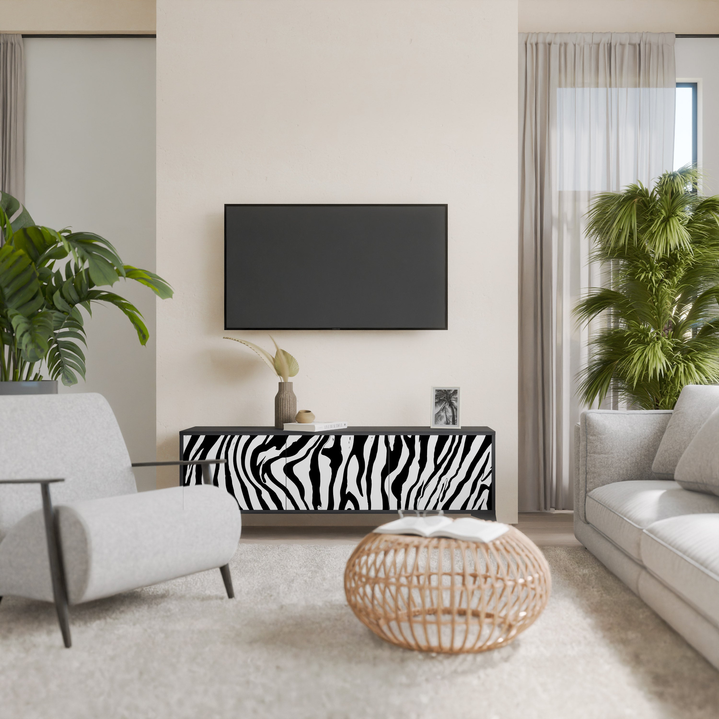 SPLENDID ZEBRA 3-Door TV Stand in Black Finish