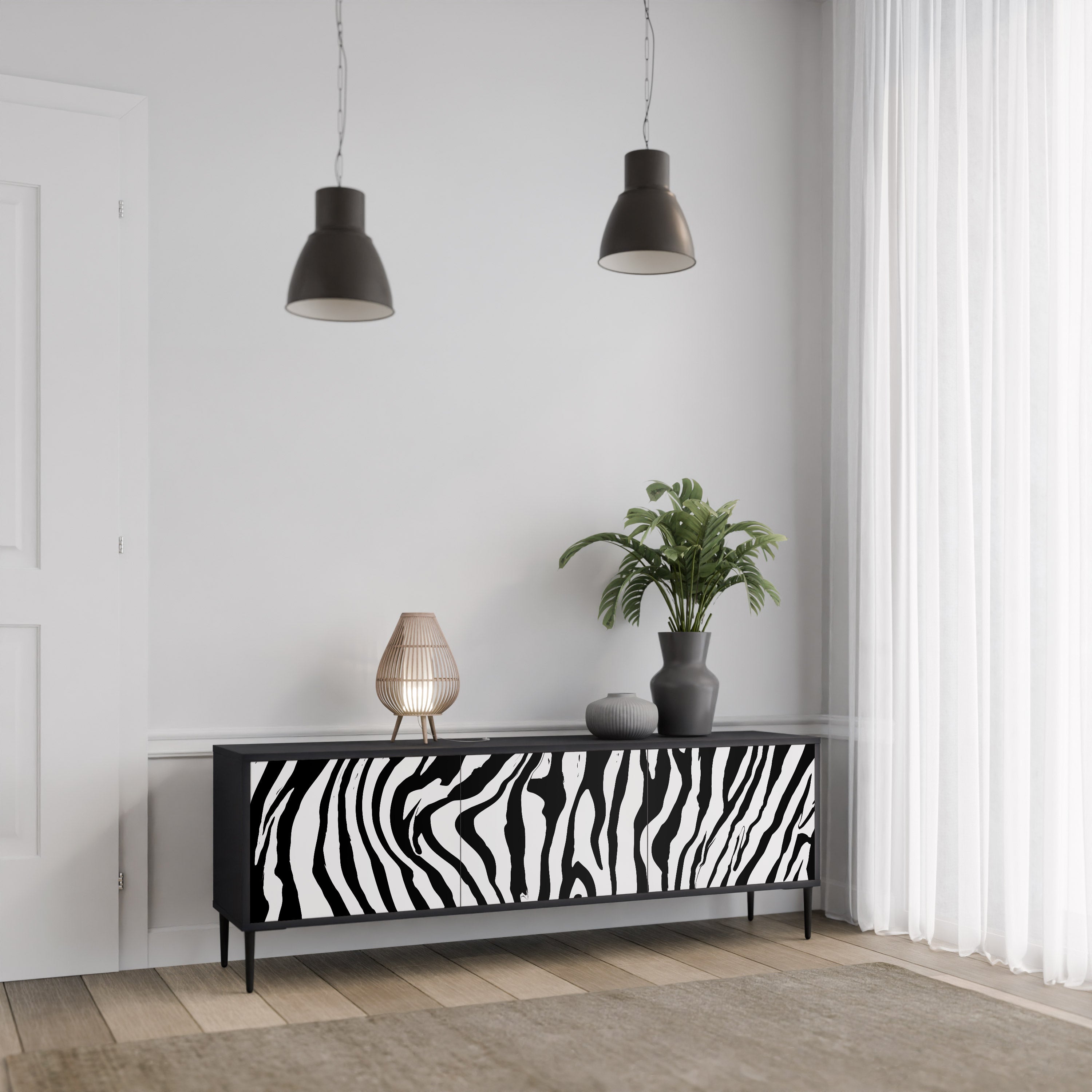 SPLENDID ZEBRA 3-Door TV Stand in Black Finish