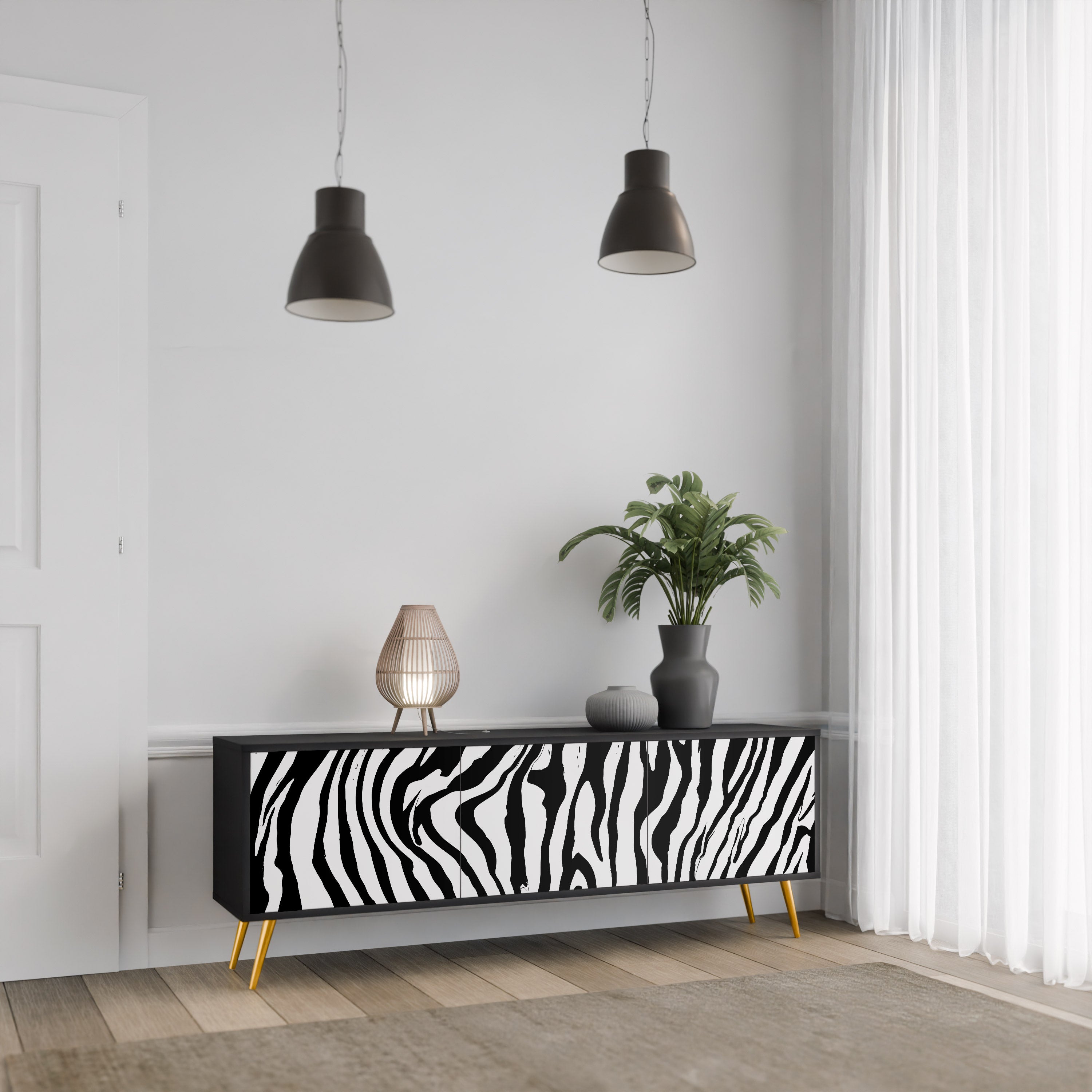 SPLENDID ZEBRA 3-Door TV Stand in Black Finish