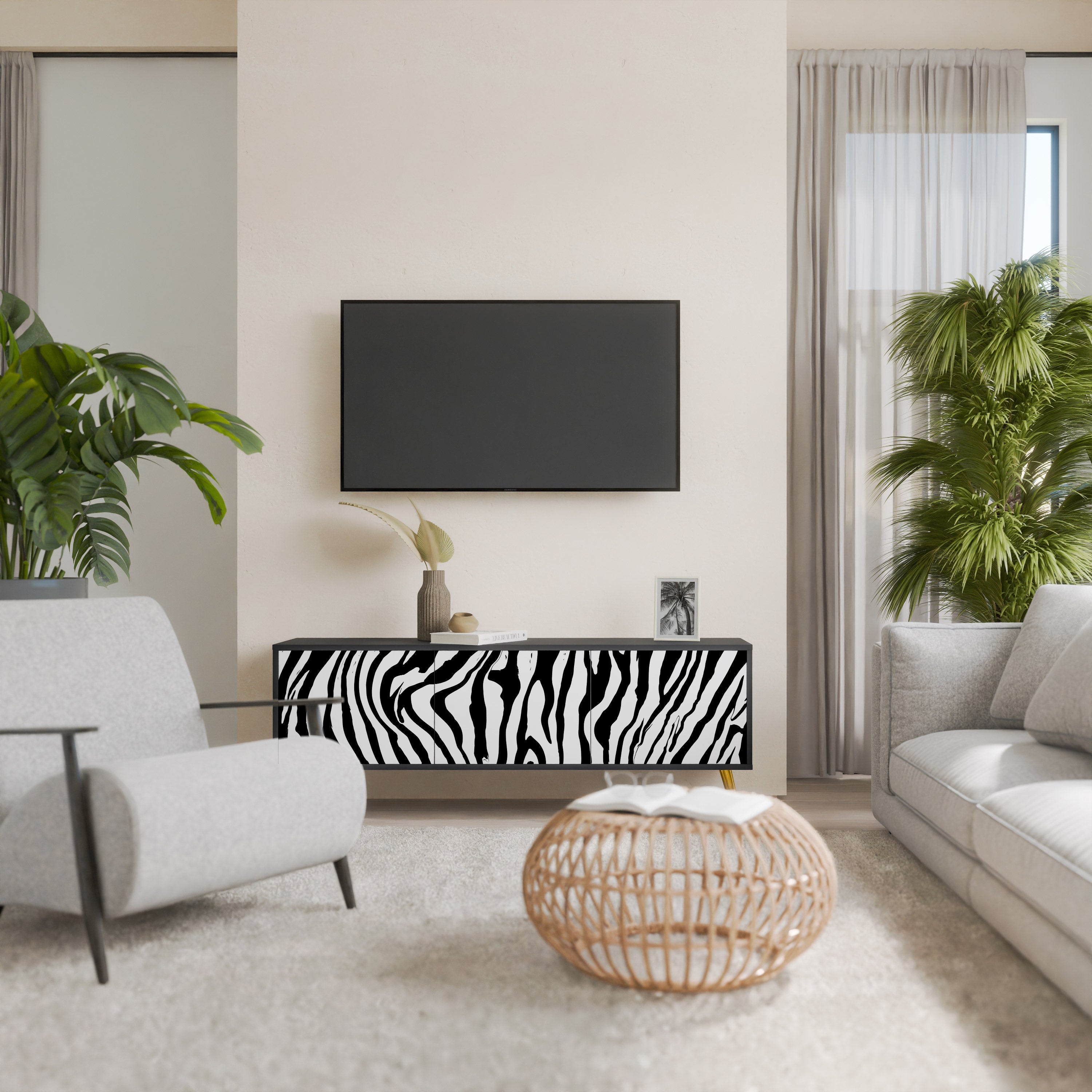 SPLENDID ZEBRA 3-Door TV Stand in Black Finish
